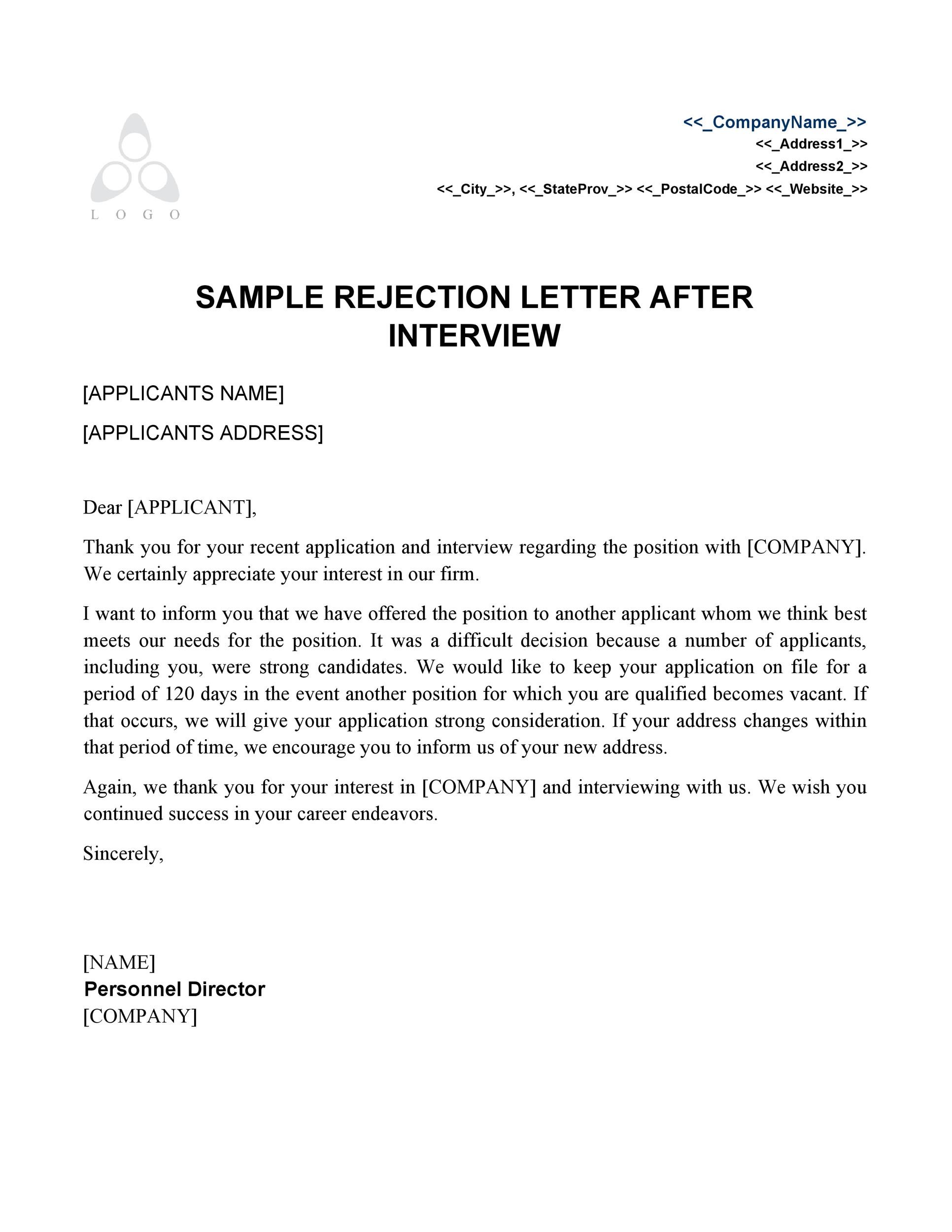 Job Rejection Letter Templates Samples Templatelab
