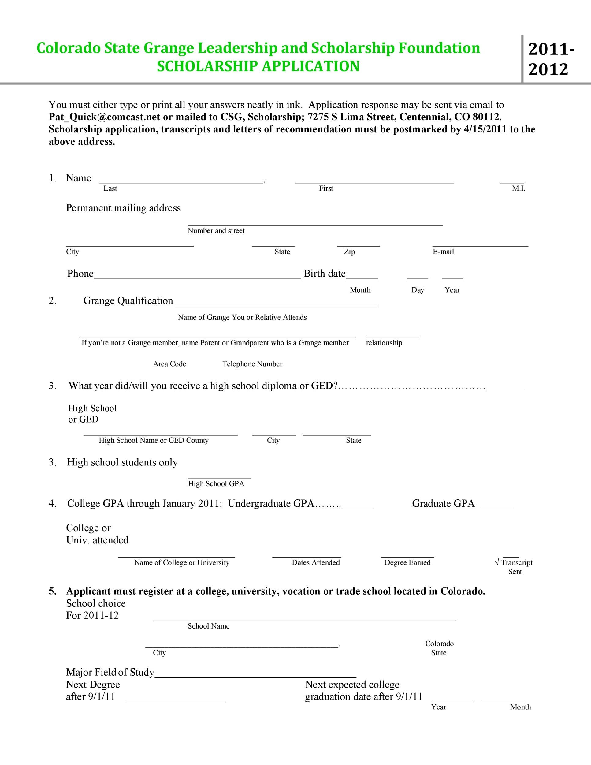50 Free Scholarship Application Templates Forms TemplateLab