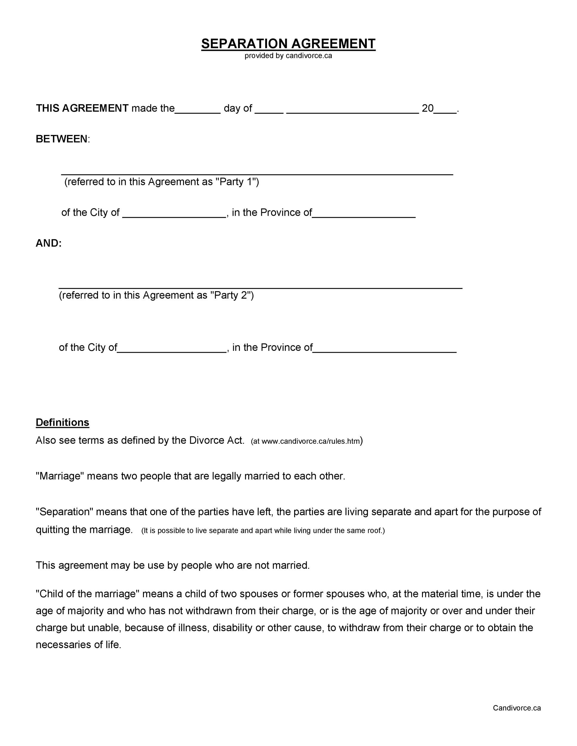 Official Separation Agreement Templates Letters Forms Templatelab