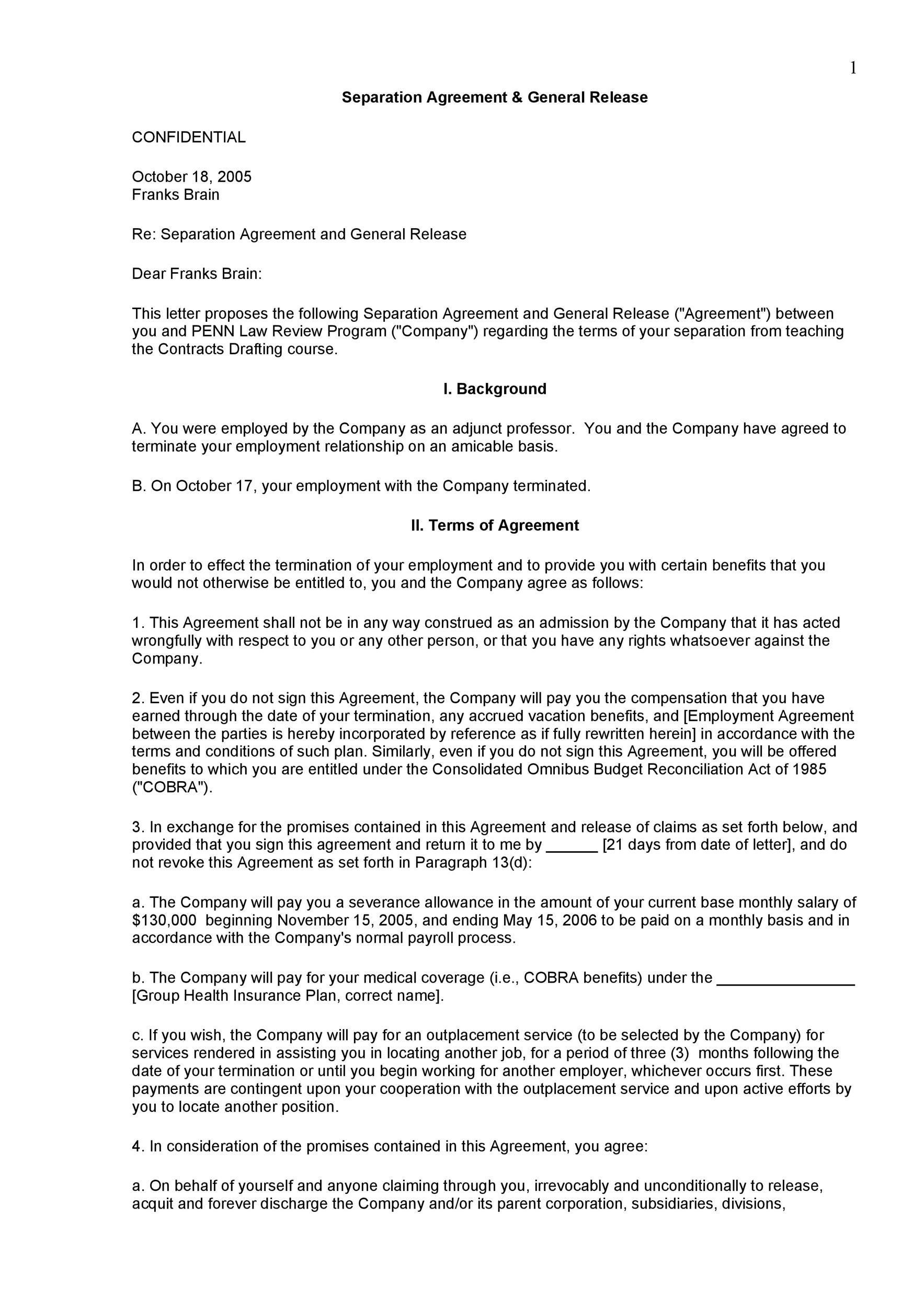 Simple Employee Separation Agreement Template