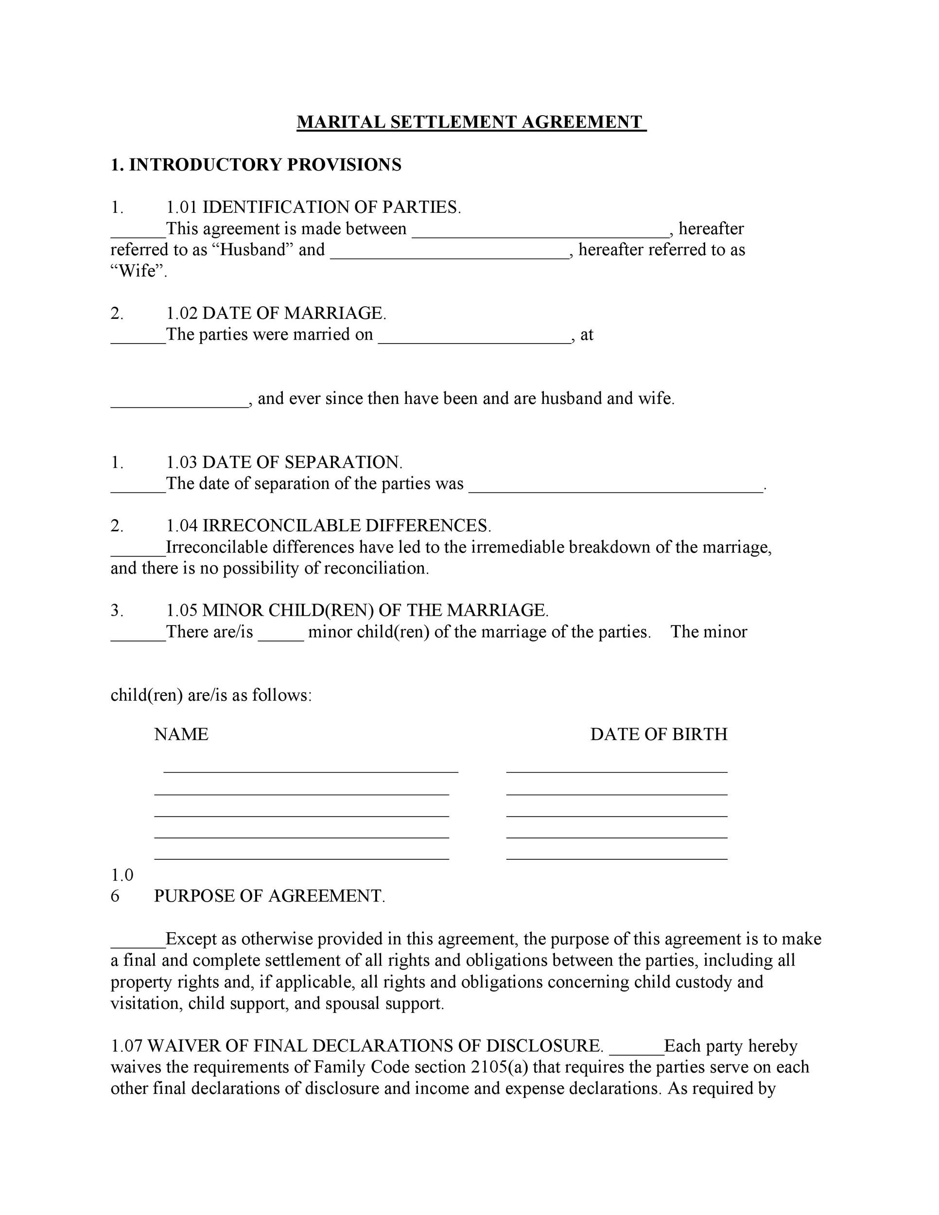 Printable Marriage Separation Agreement Template