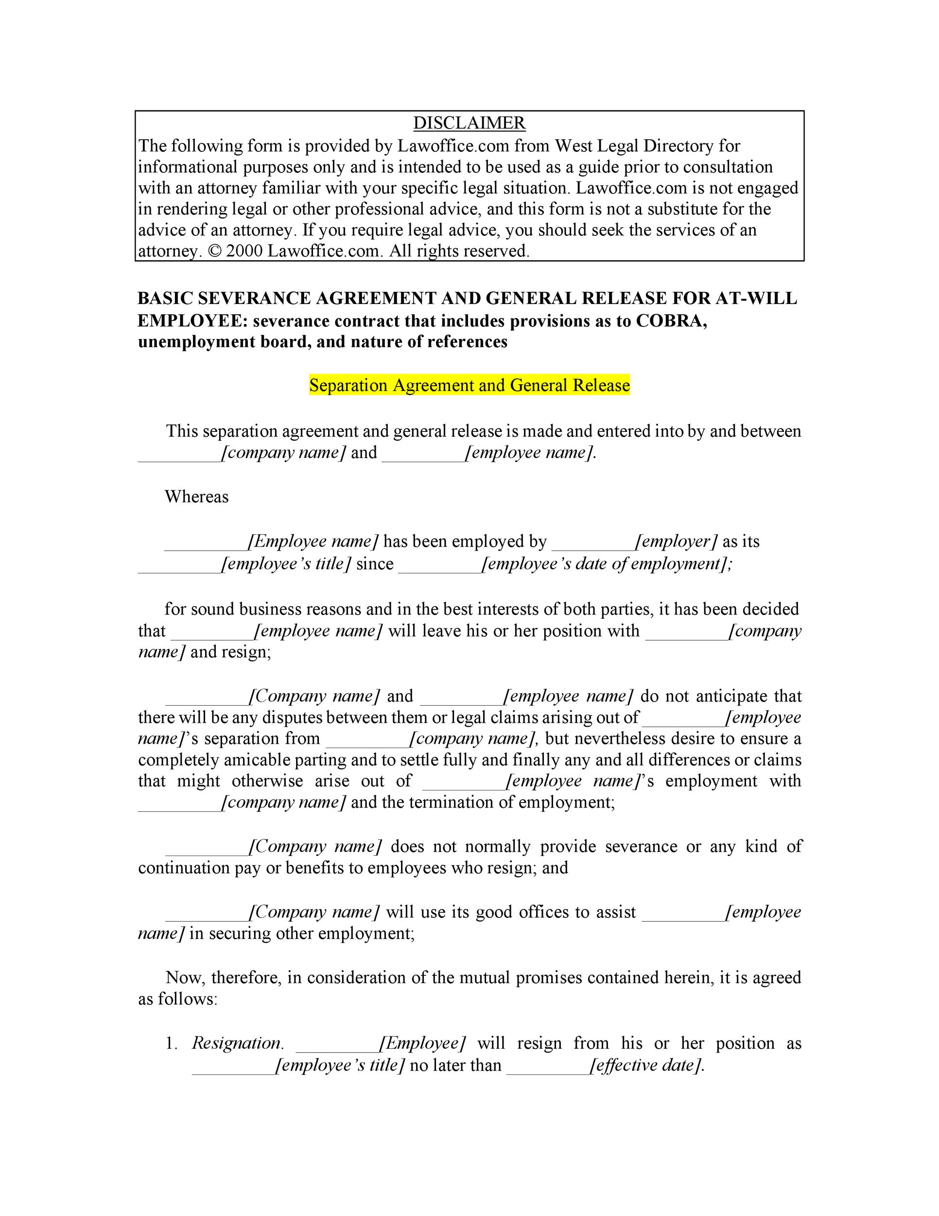 43 Official Separation Agreement Templates Letters Forms Templatelab 2917