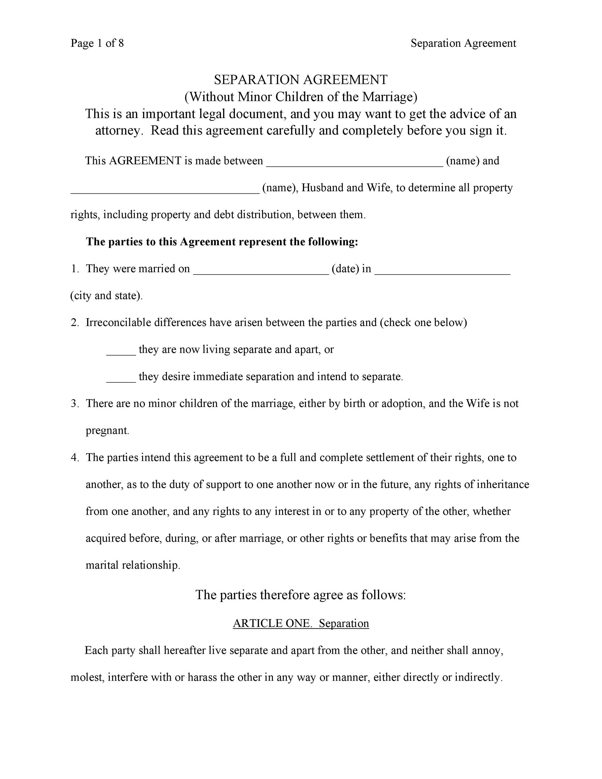 43 Official Separation Agreement Templates / Letters ...