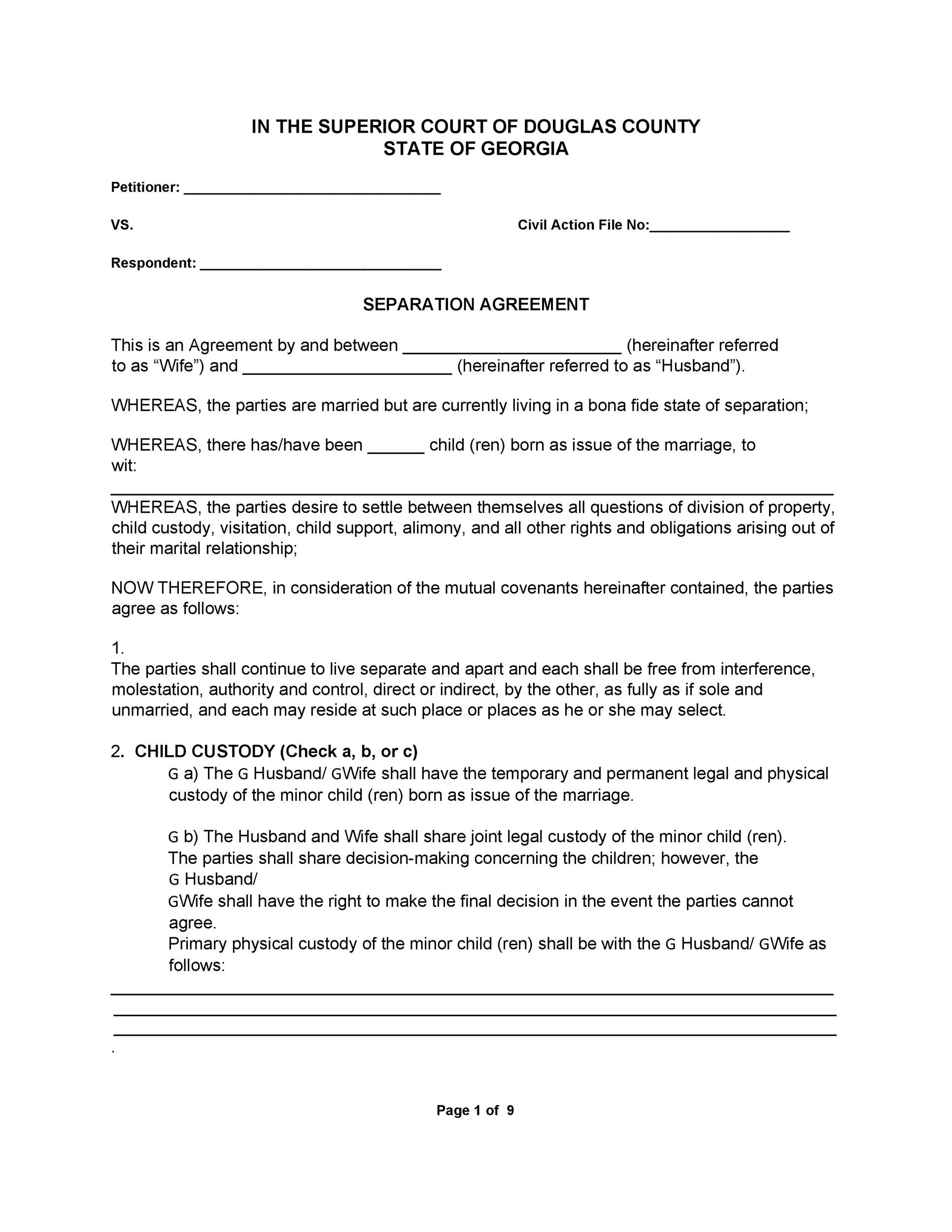 Free Printable Legal Separation Forms Master of Documents