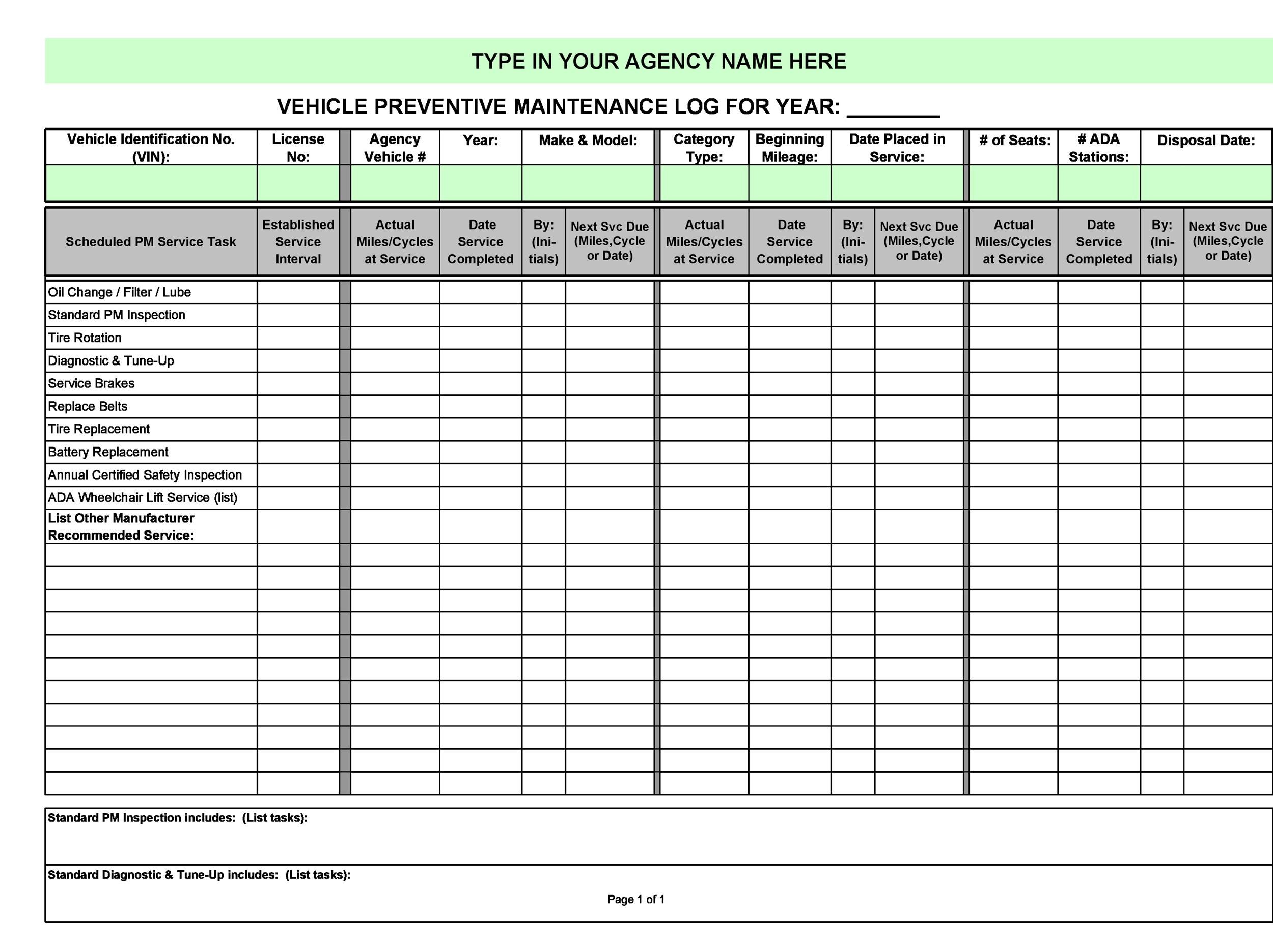 free vehicle repair log template