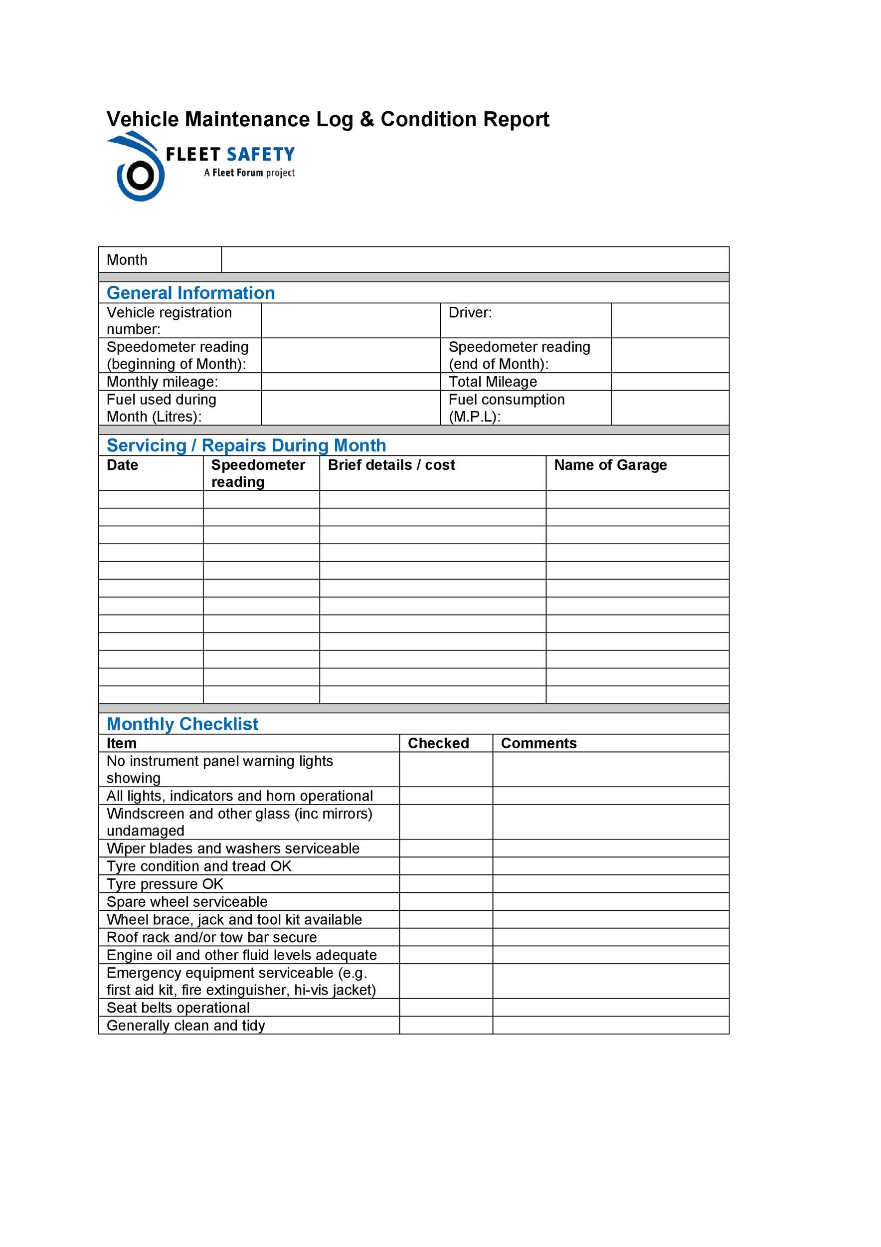 43 Printable Vehicle Maintenance Log Templates ᐅ TemplateLab