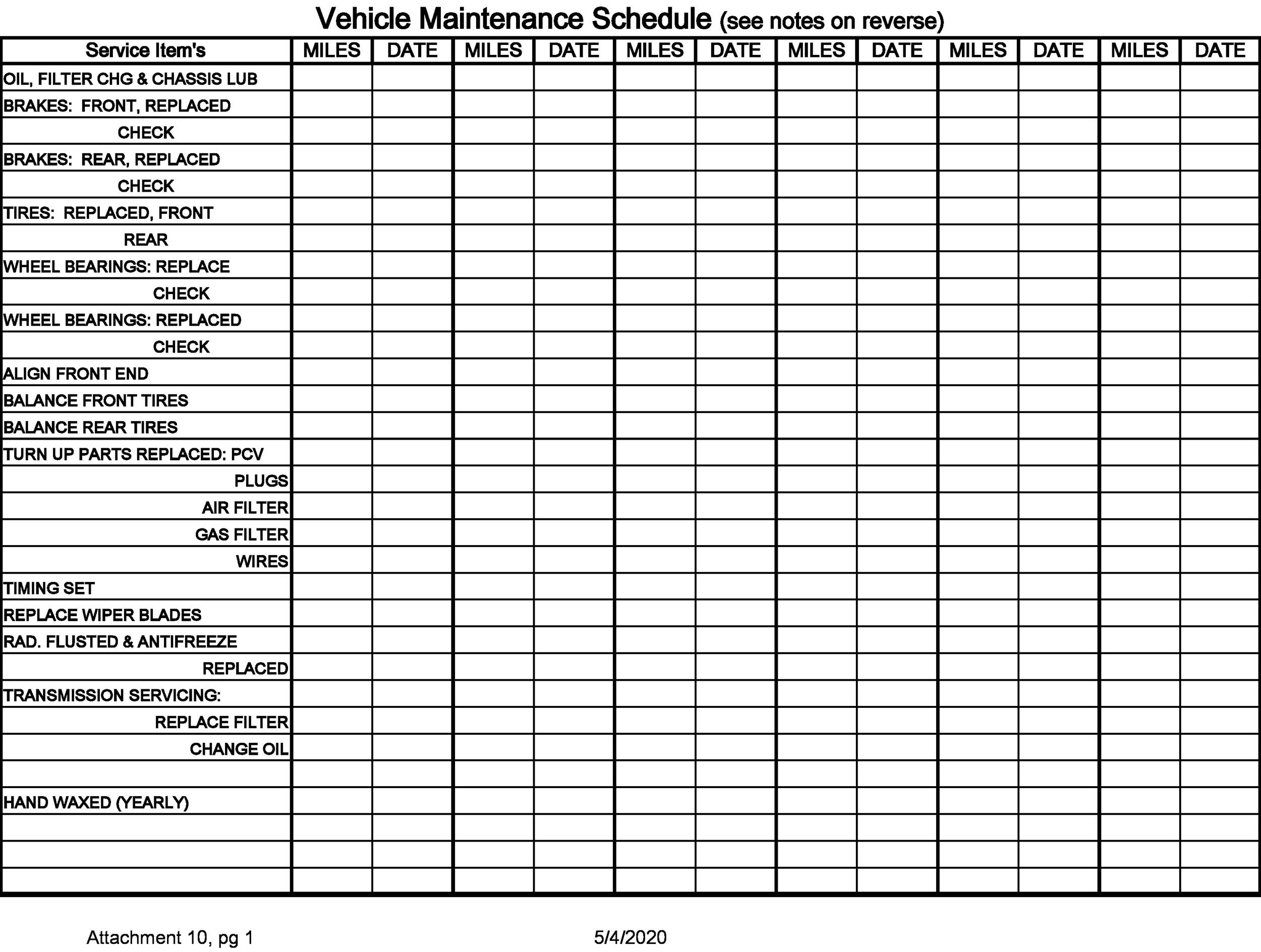 Free Printable Car Maintenance Log Printable Templates