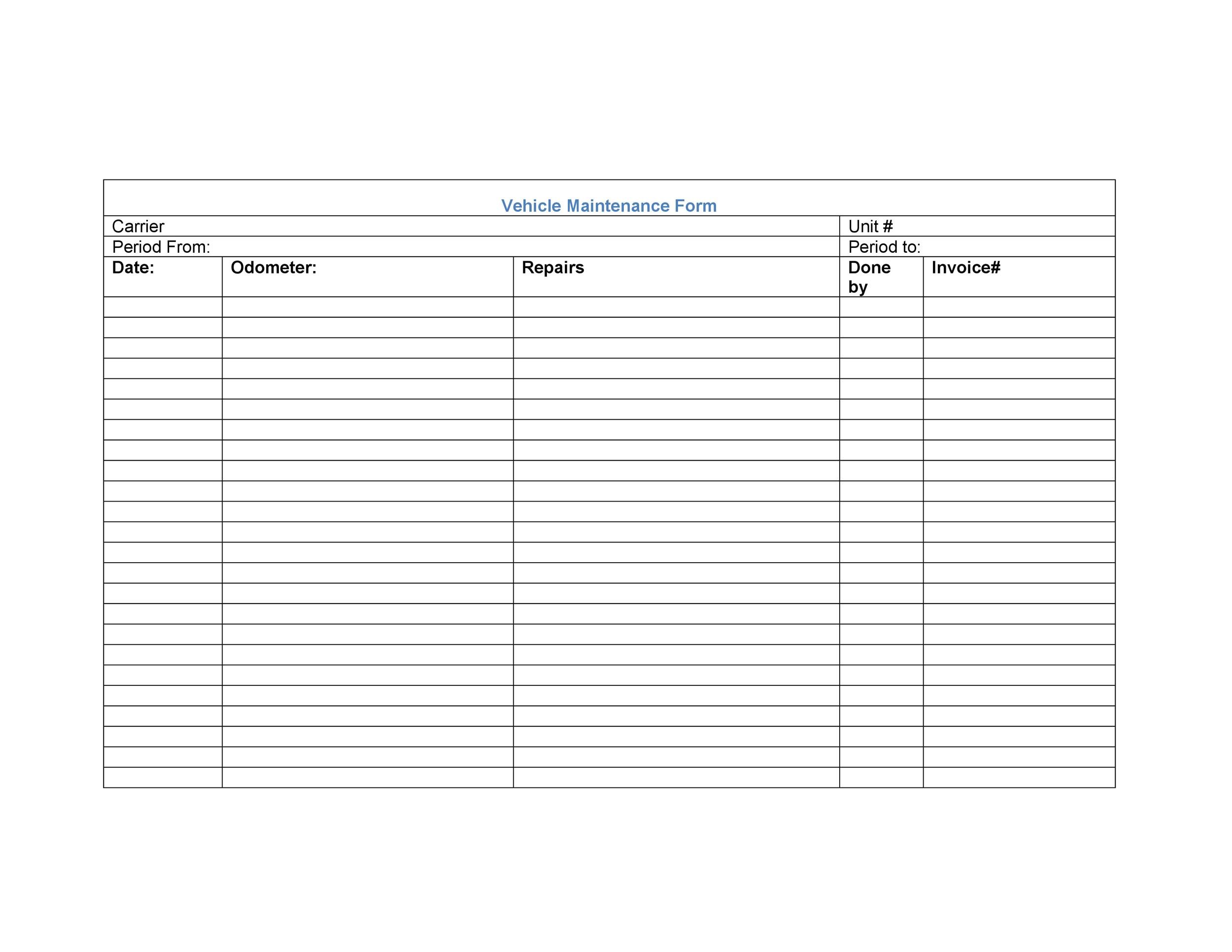 Car Maintenance Chart Template