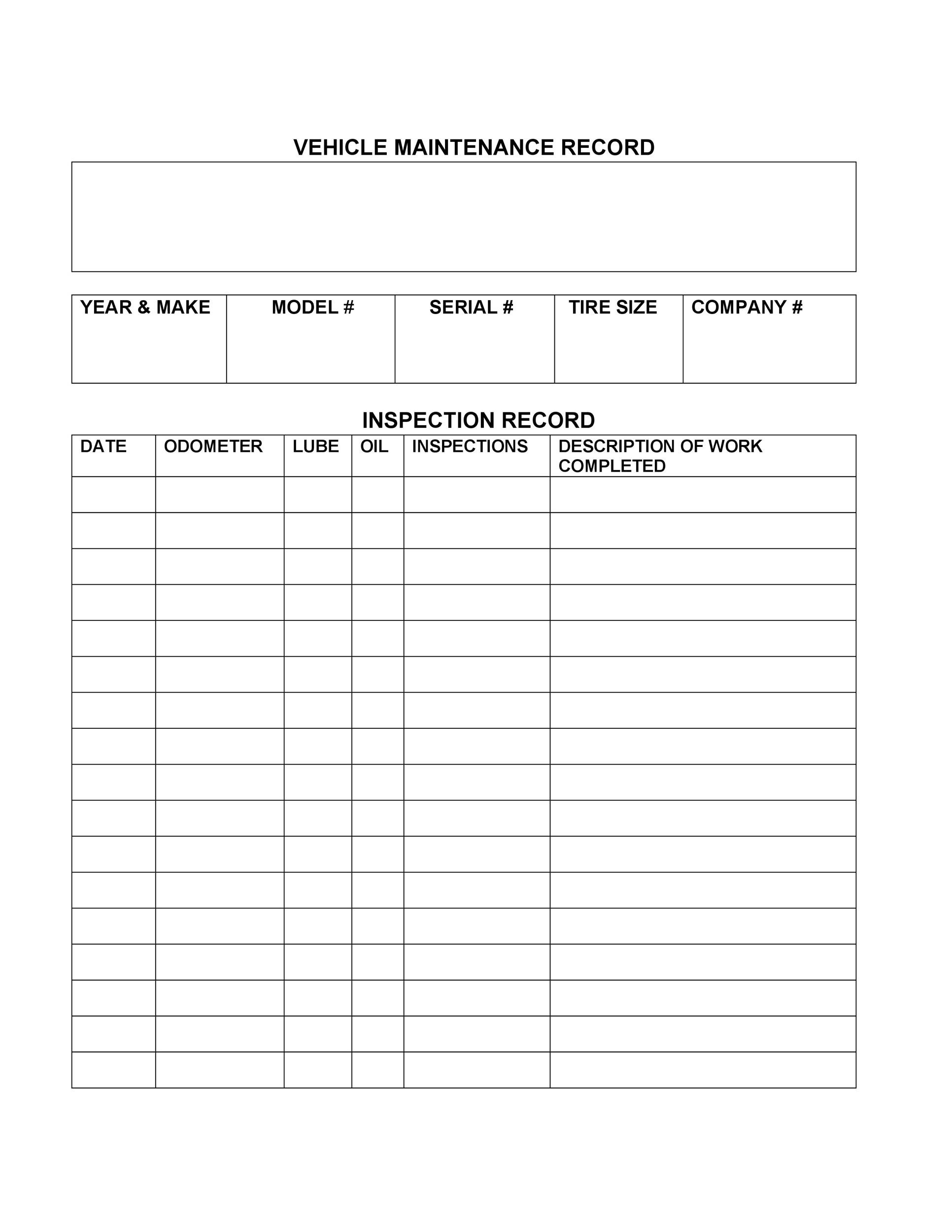 vehicle service record template