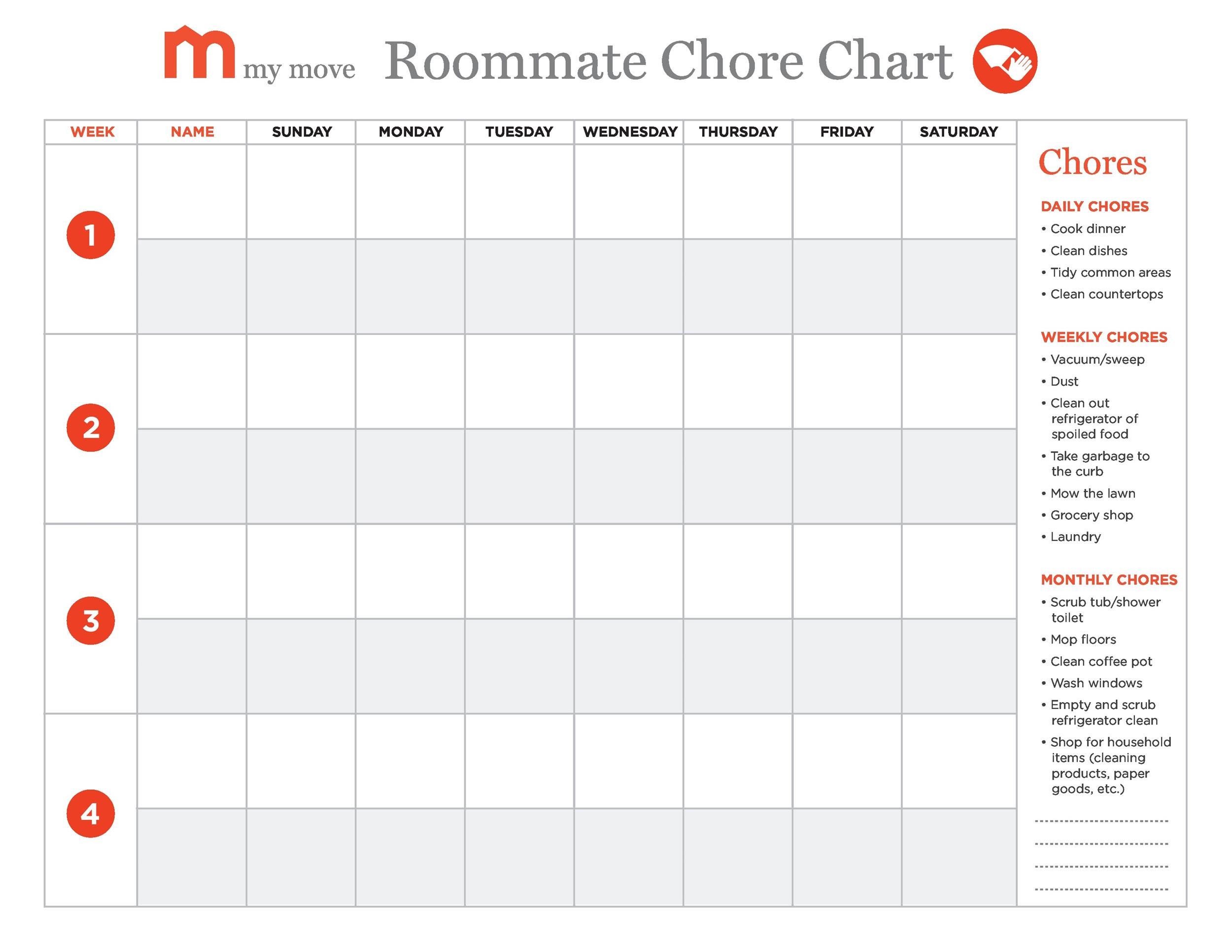 Monthly Chore Chart For Adults