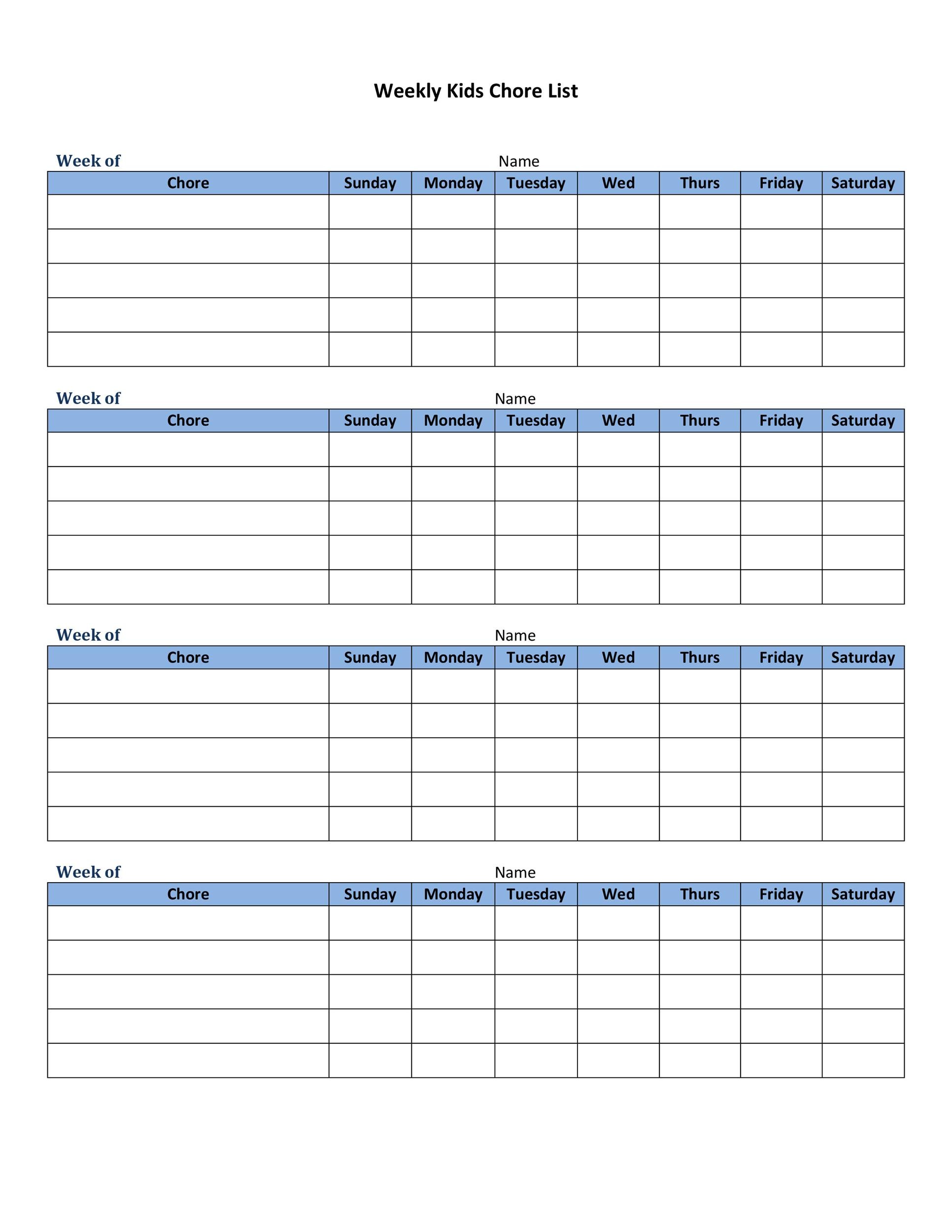 Editable Chore Chart For Adults