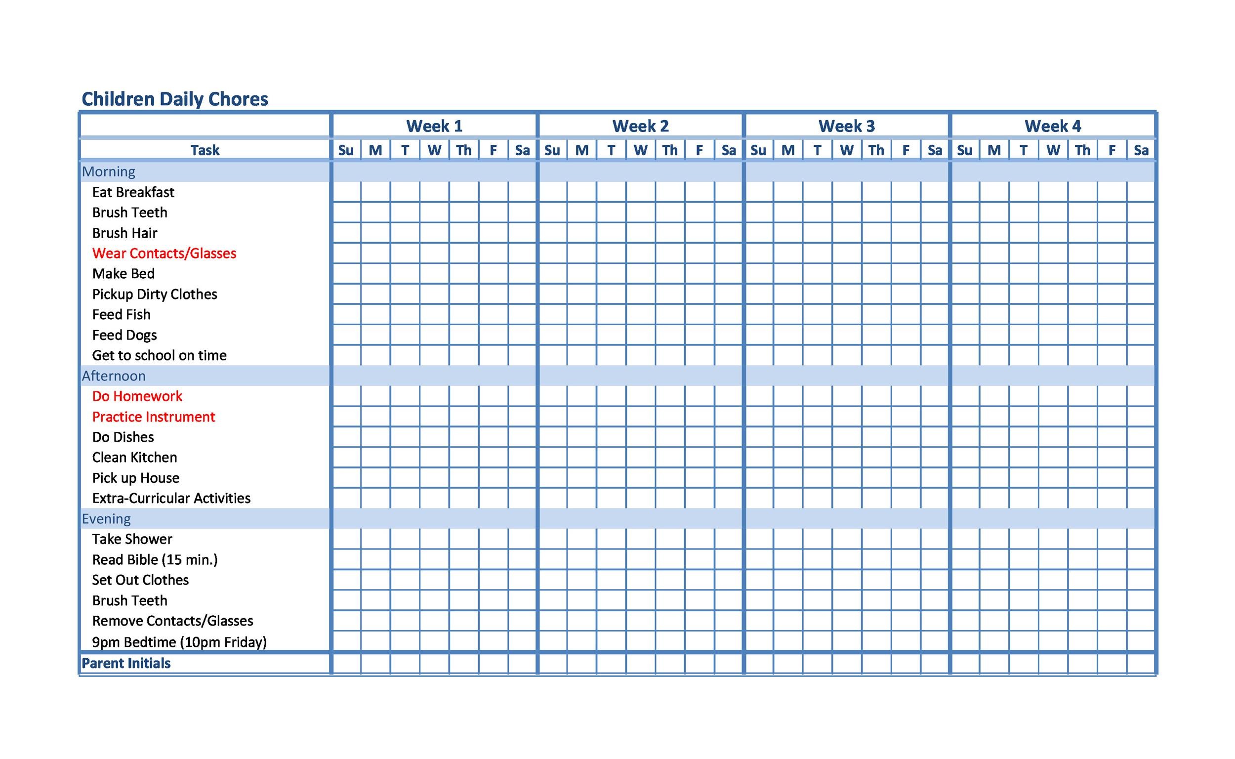 Toddler Chore Chart Printable Free