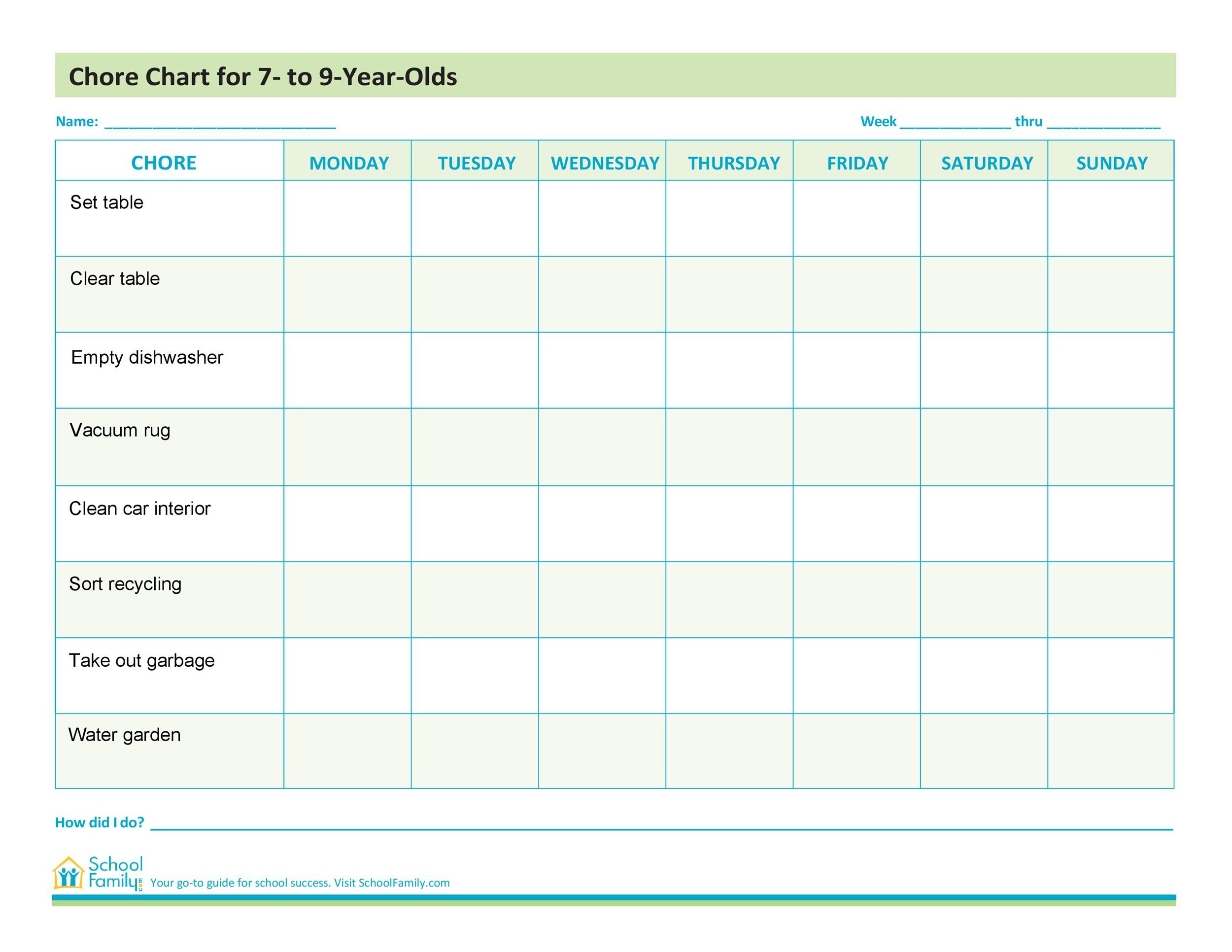 Chore Chart For 5 6 Year Olds