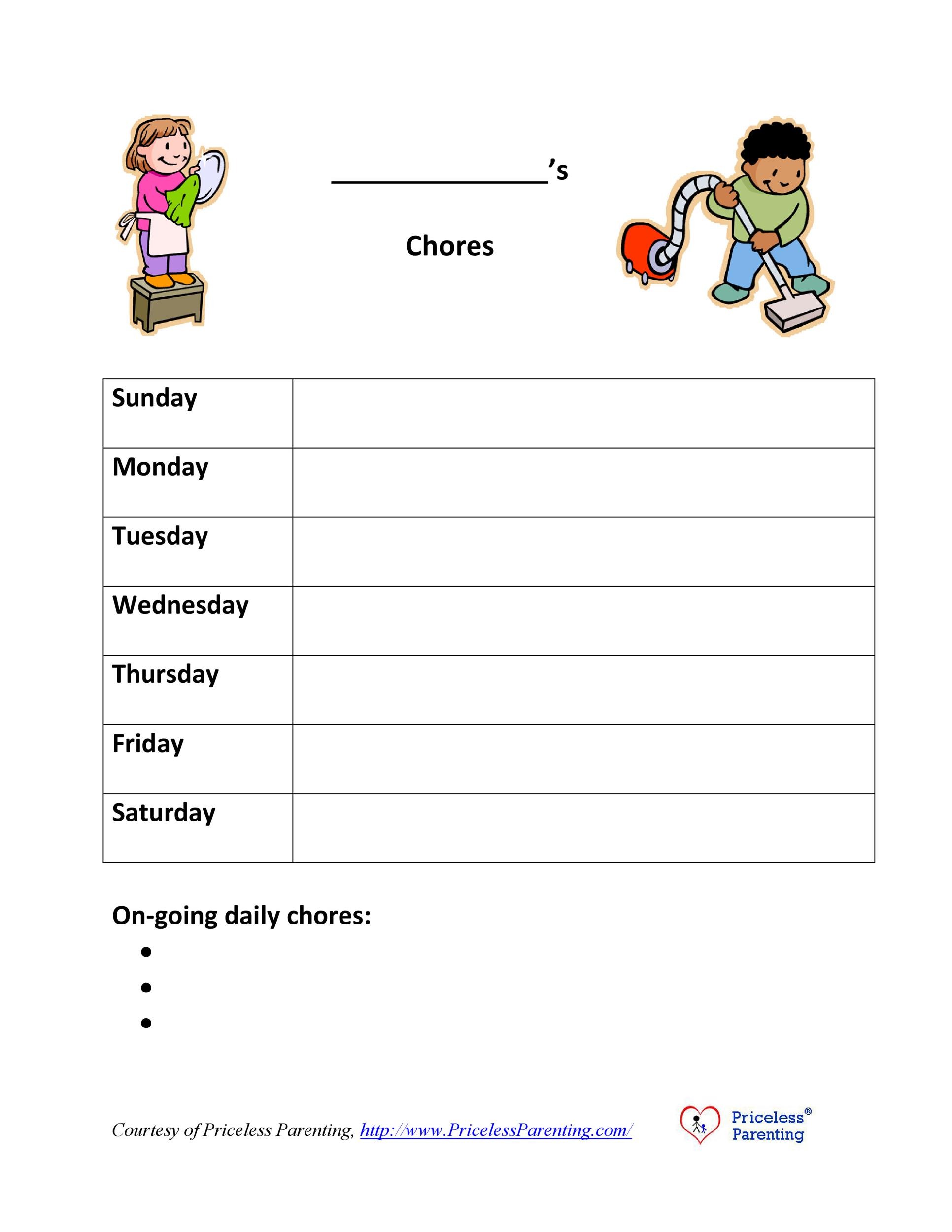 Free Daily Chore Chart Template