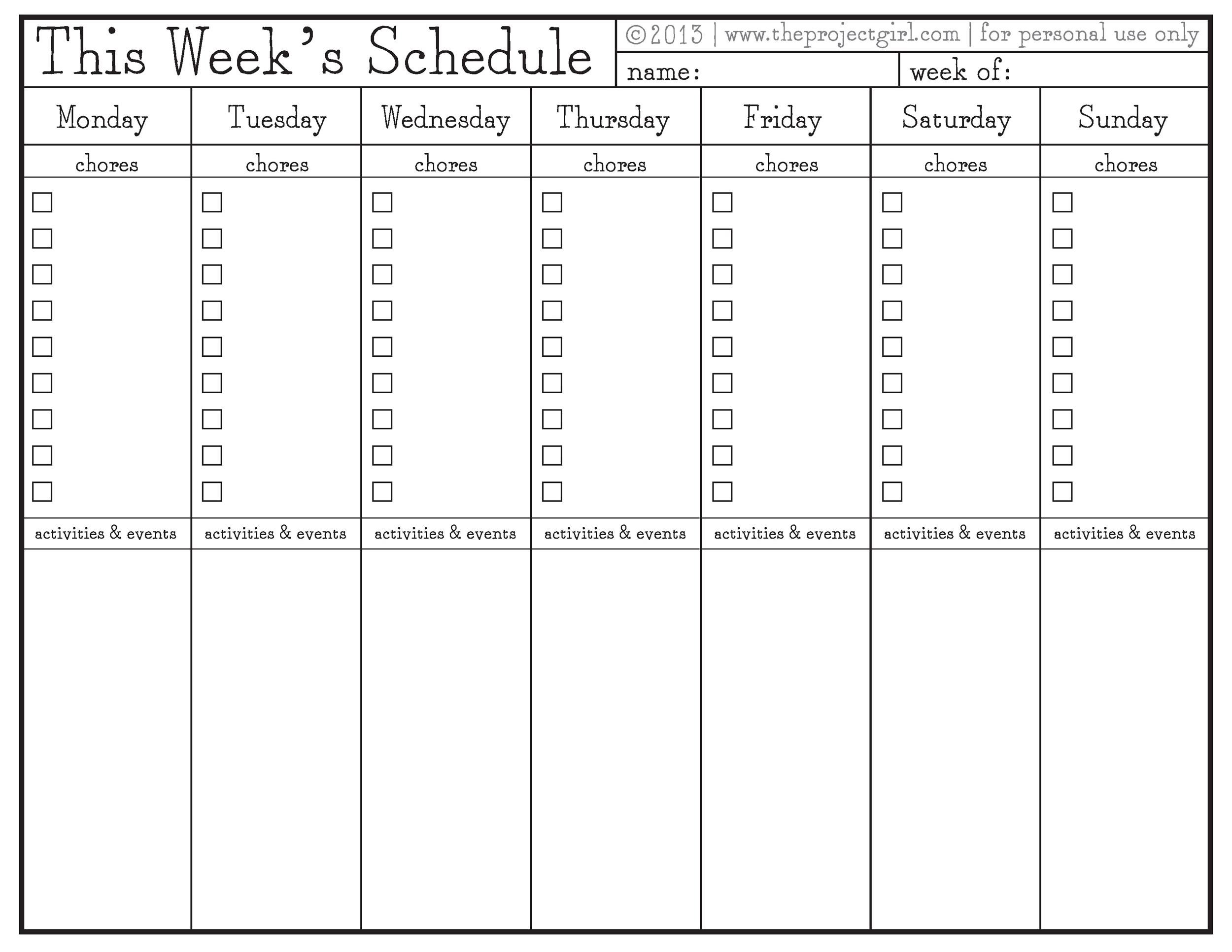 Housework Chart Printable