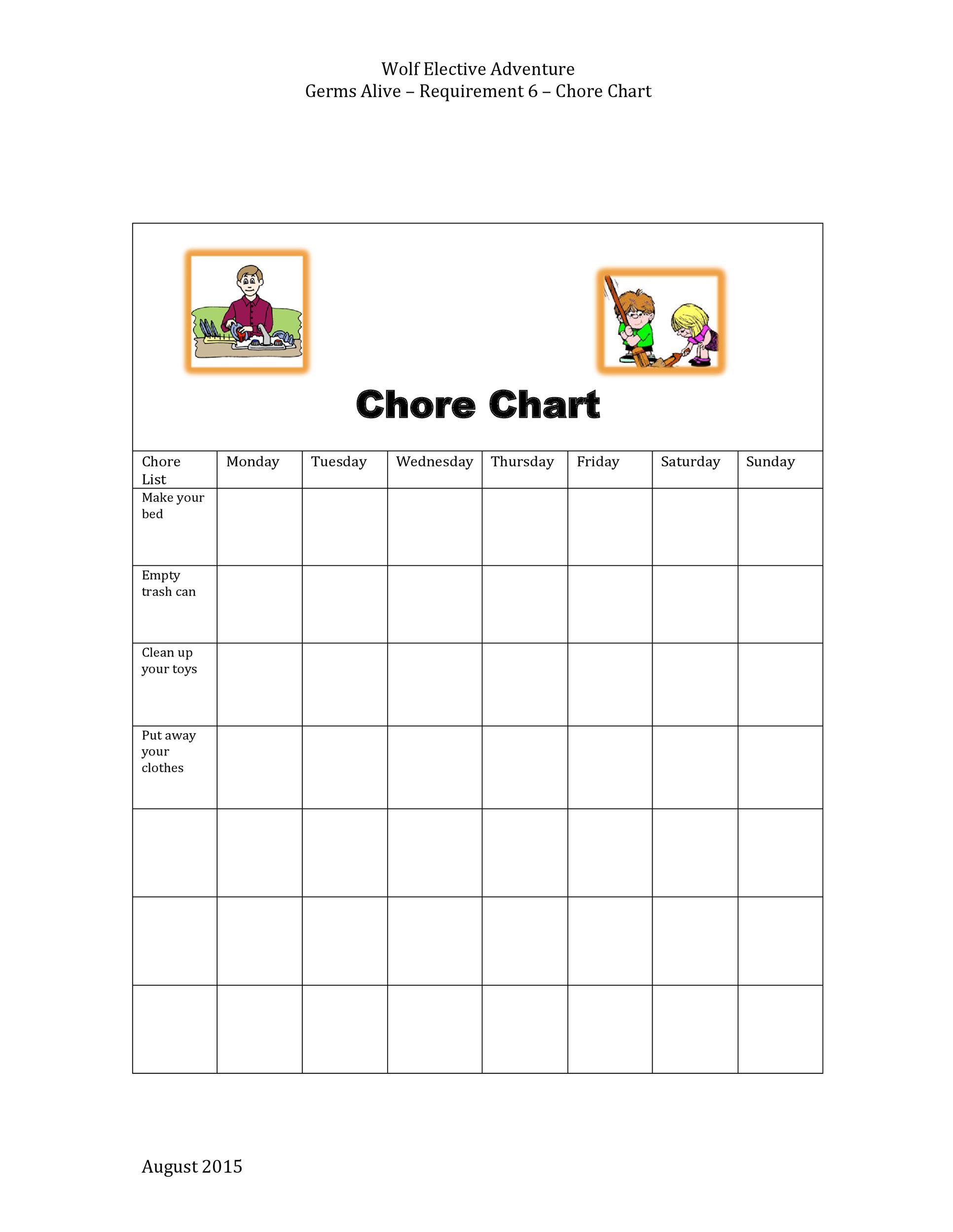 Printable Chore Chart For 6 Year Old