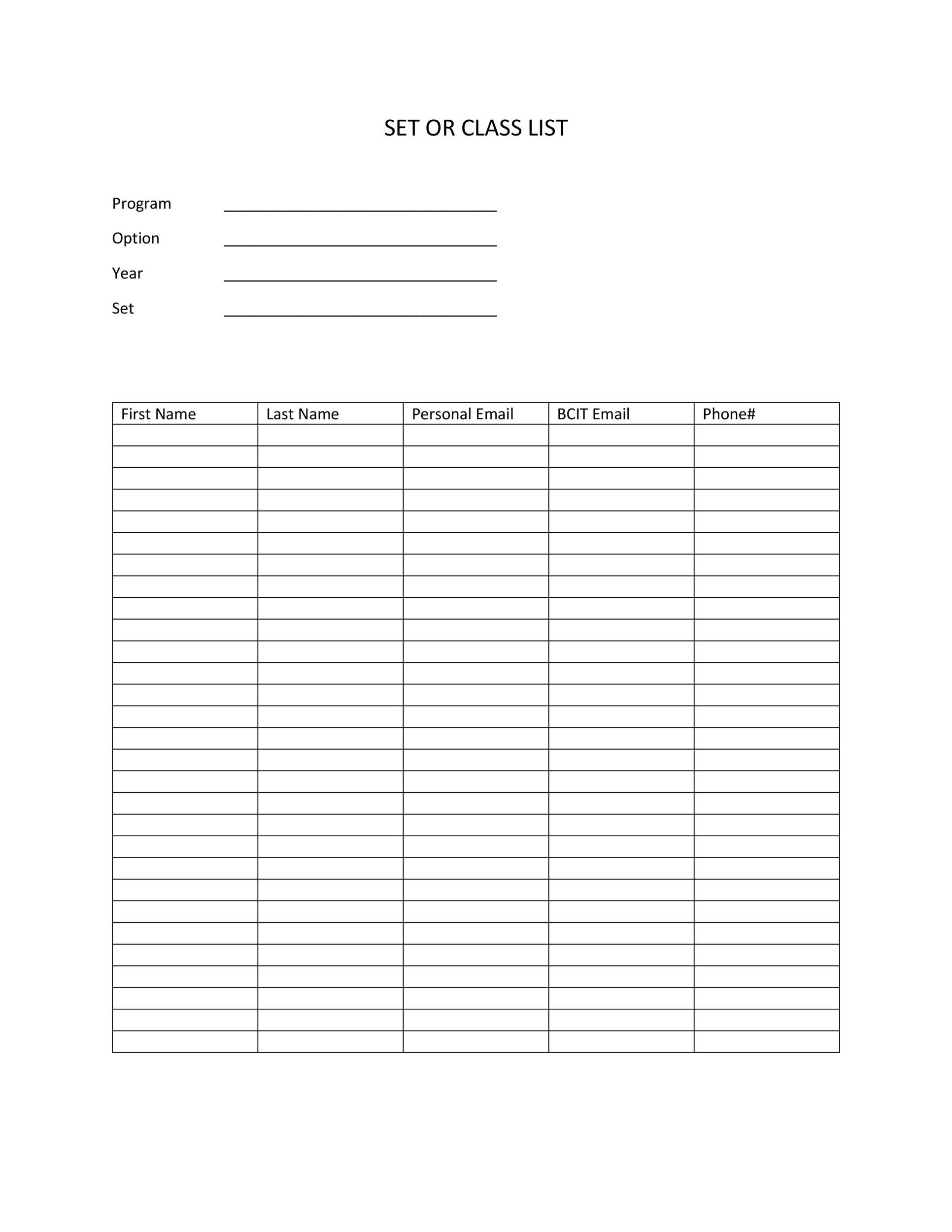 Free Printable Class Roster Template Printable Templates Free