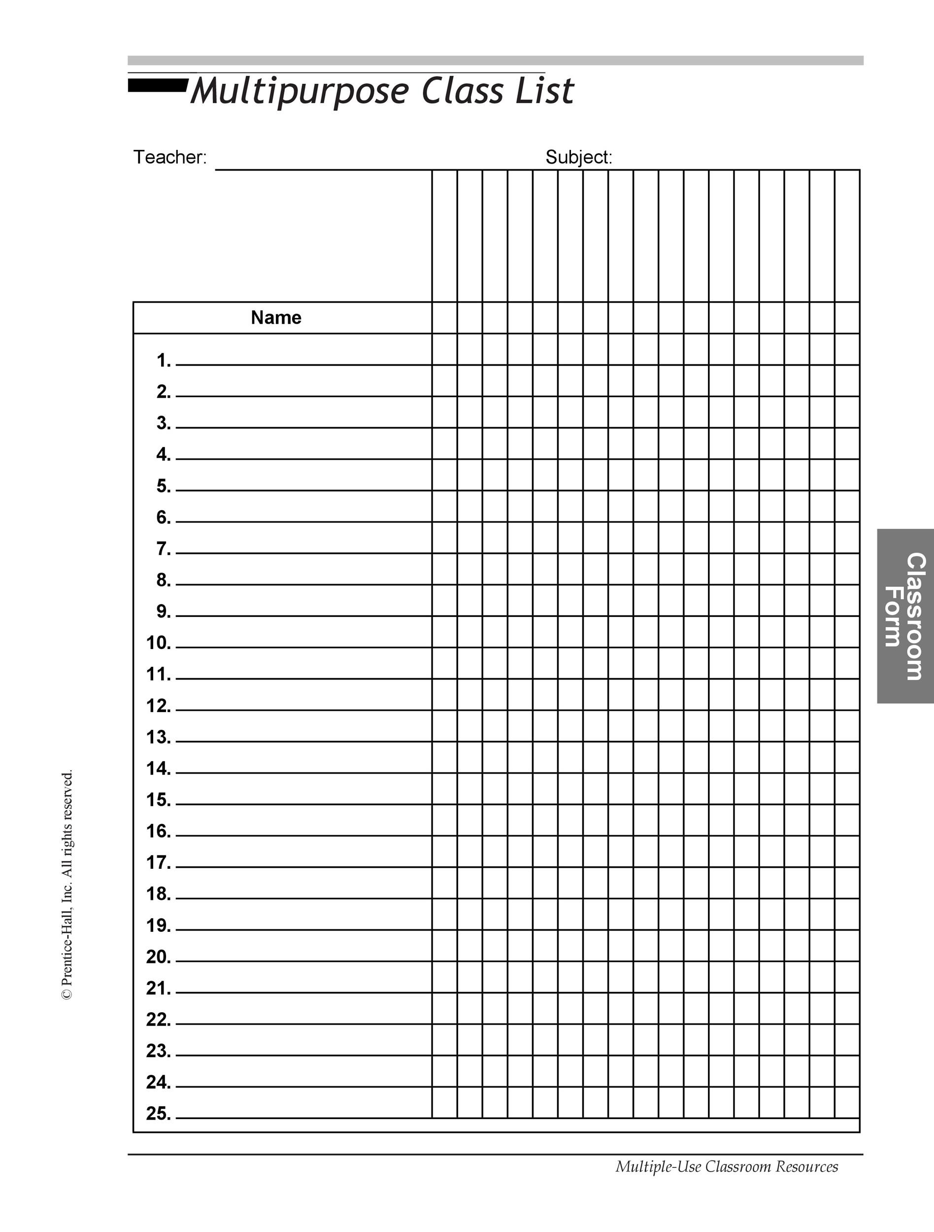 37 Class Roster Templates Student Roster Templates for Teachers