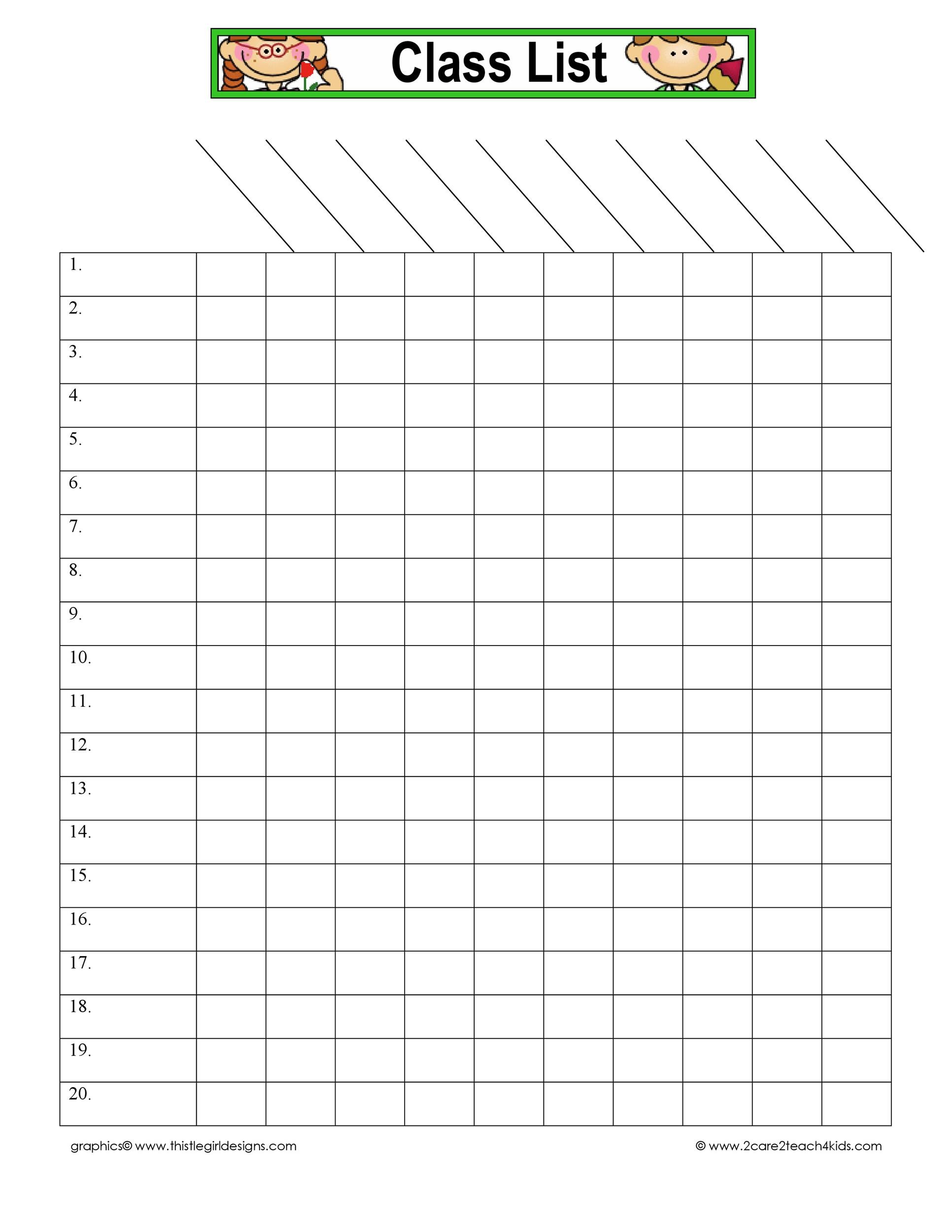 Free Printable Class Roster Template Printable Templates