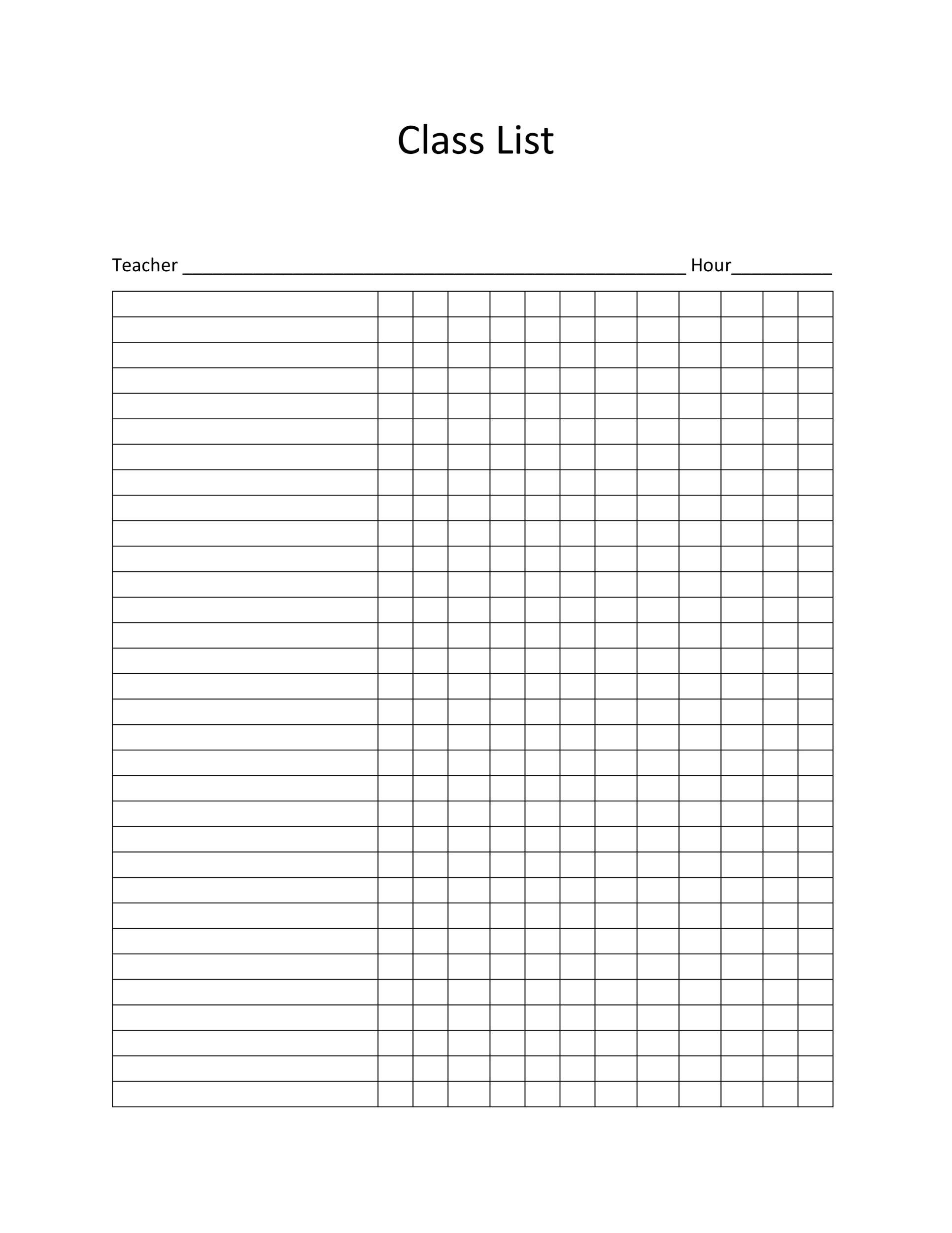 37 Class Roster Templates Student Roster Templates for Teachers