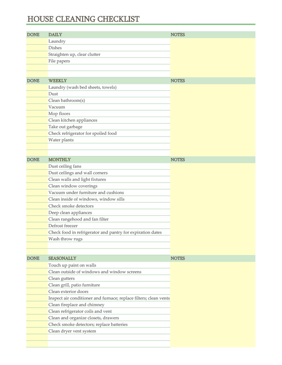 40 Printable House Cleaning Checklist Templates ᐅ Template Lab