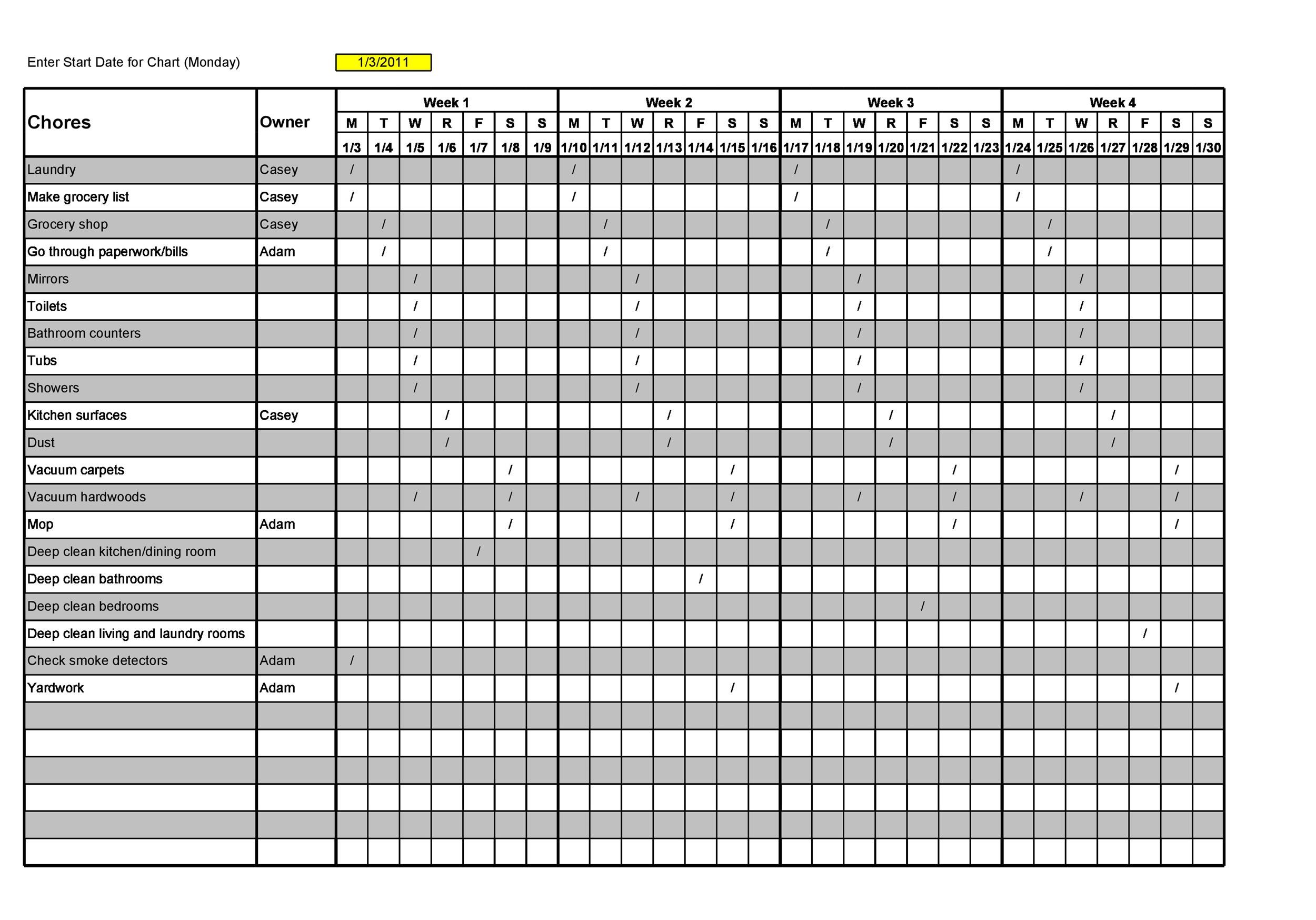 Cleaning Schedule Chart