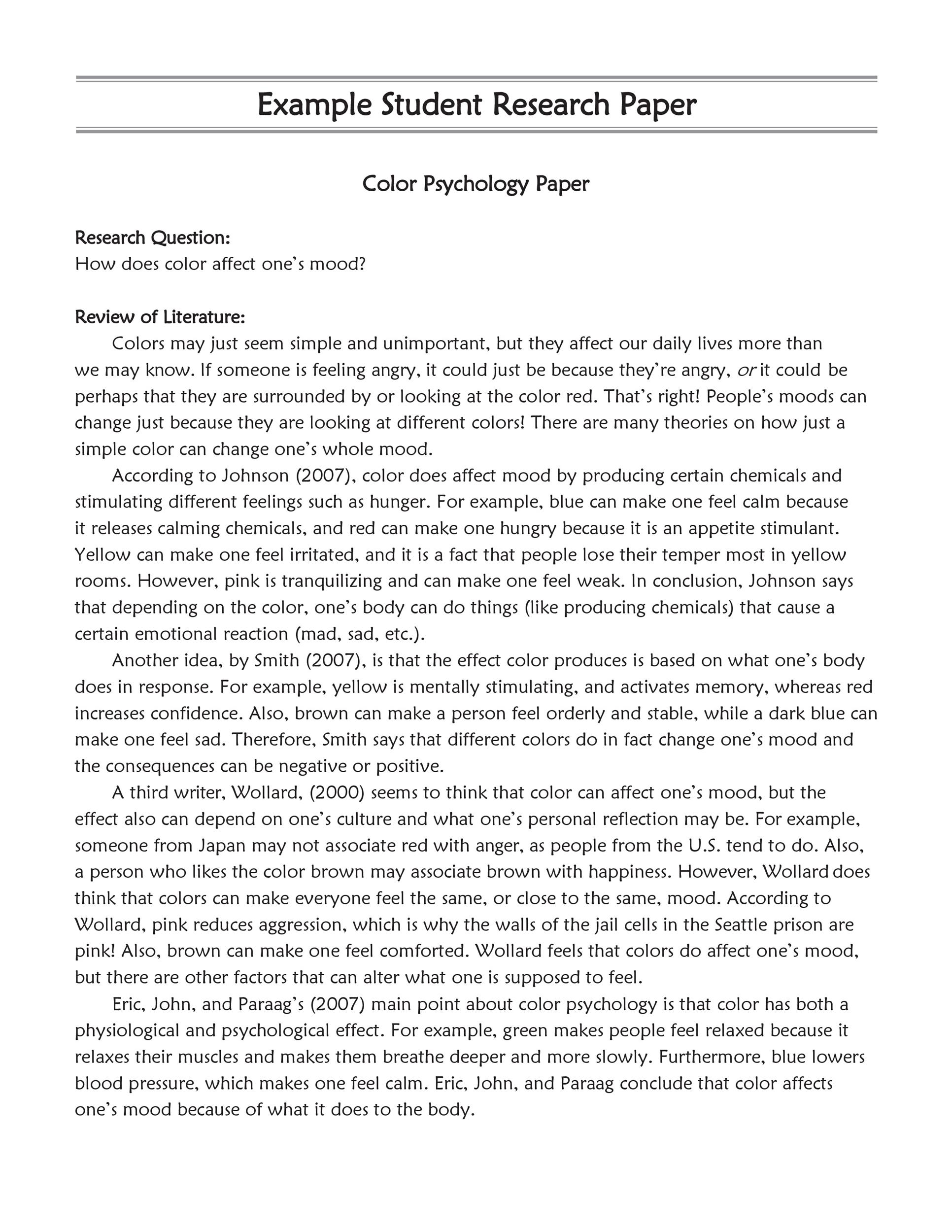 Draft for research paper example
