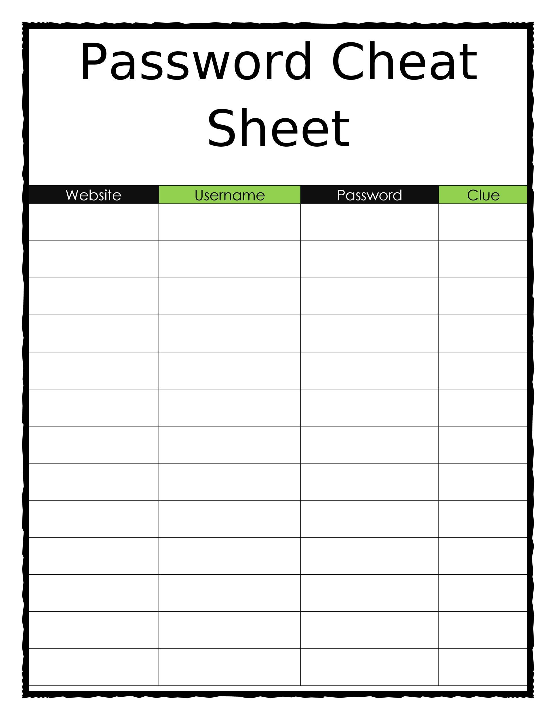 Username And Passwords Free Printable Template