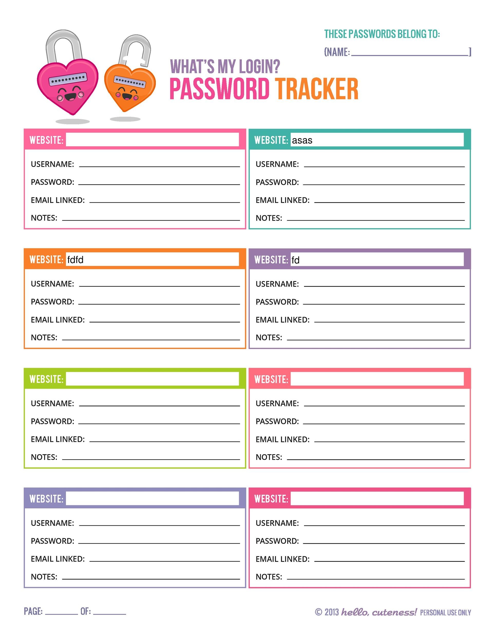 Free Printable Password Log