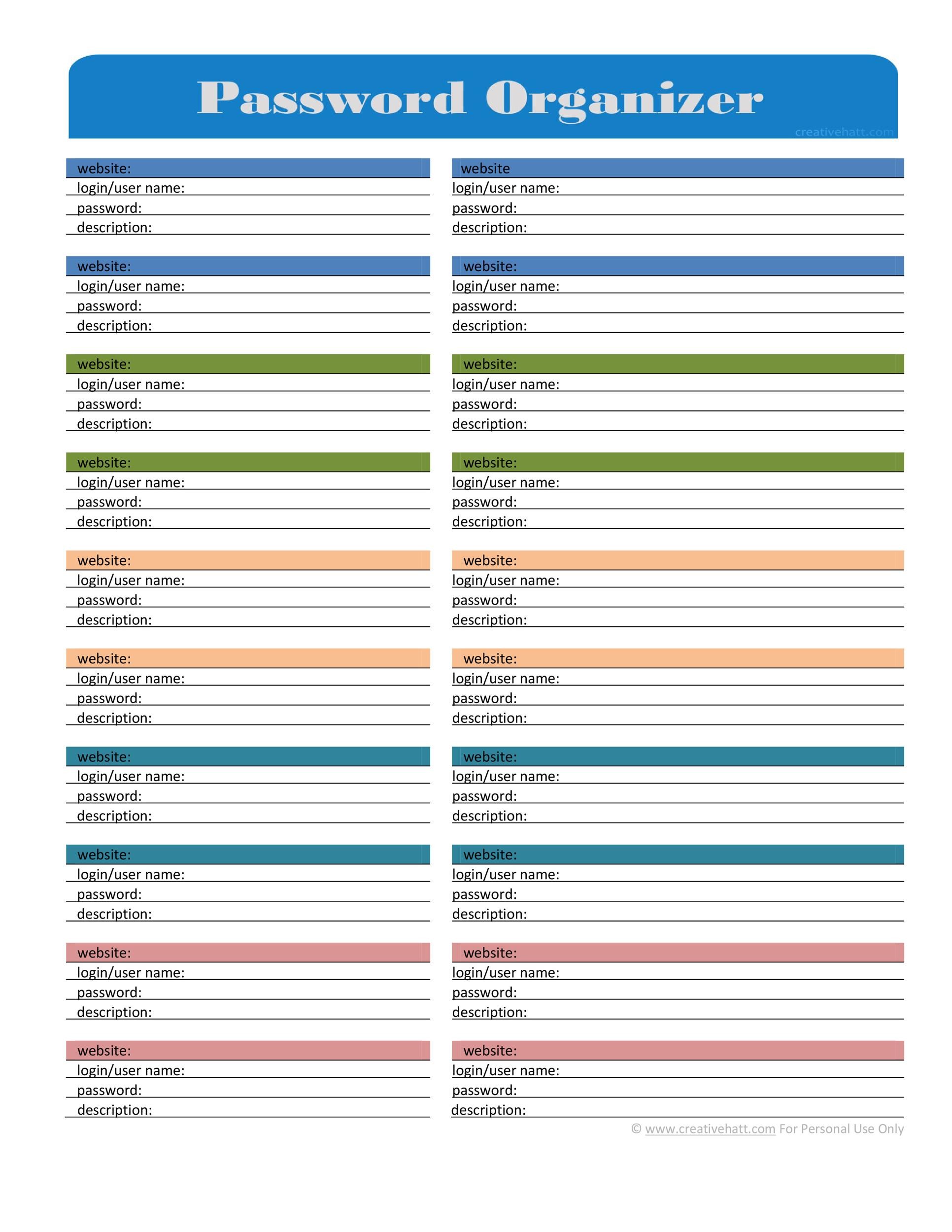 Password List Template Free Printable