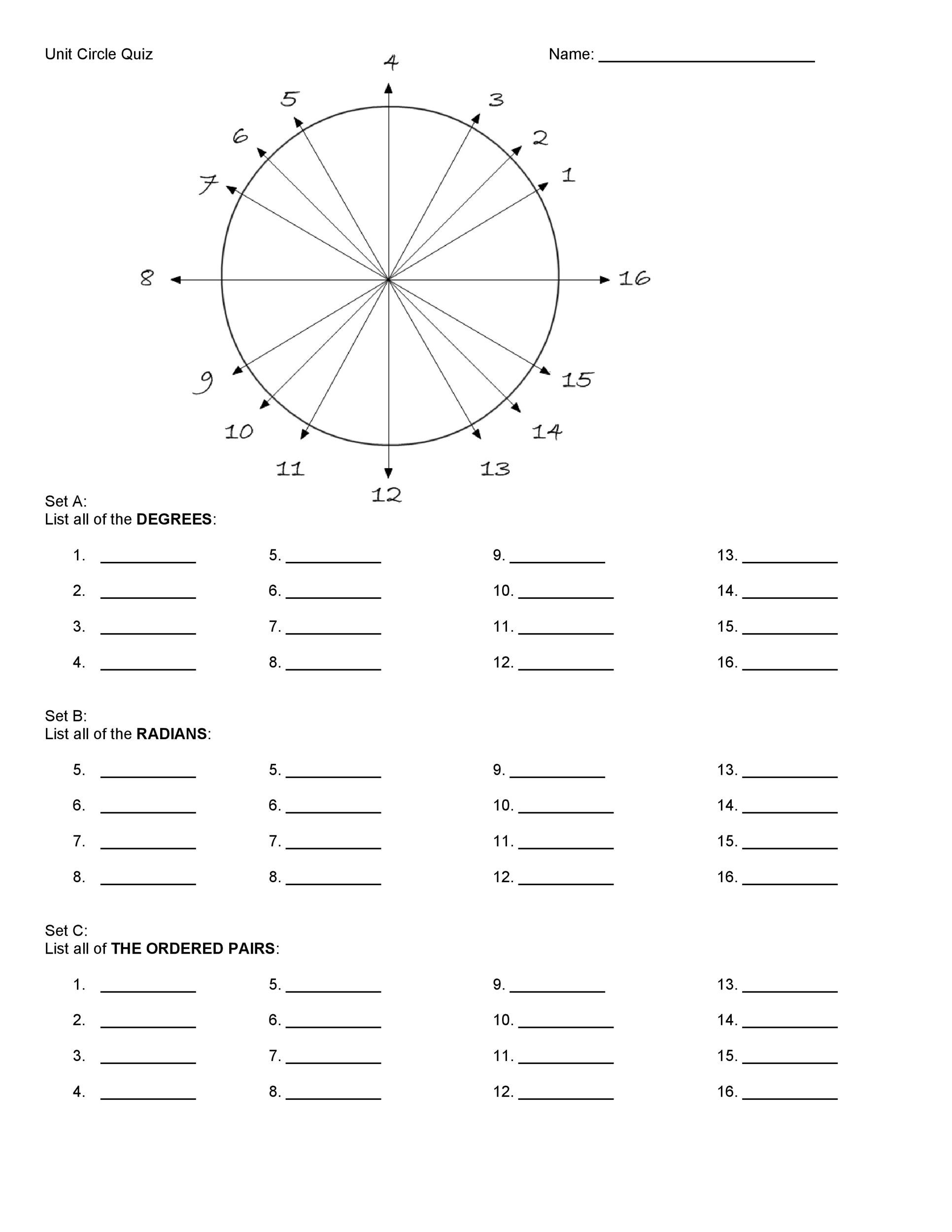 42 Printable Unit Circle Charts & Diagrams (Sin, Cos, Tan ...