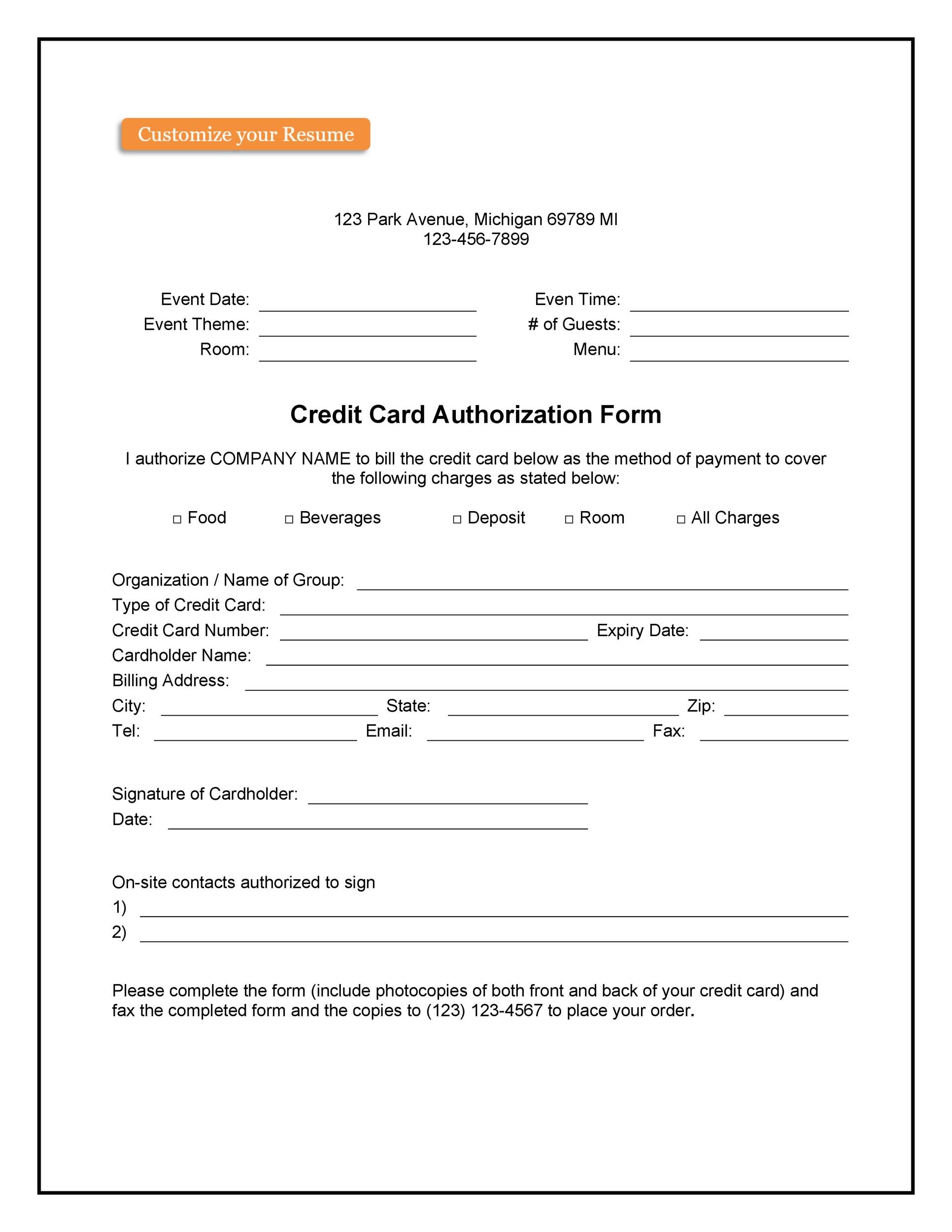 41 Credit Card Authorization Forms Templates Ready To Use 2208