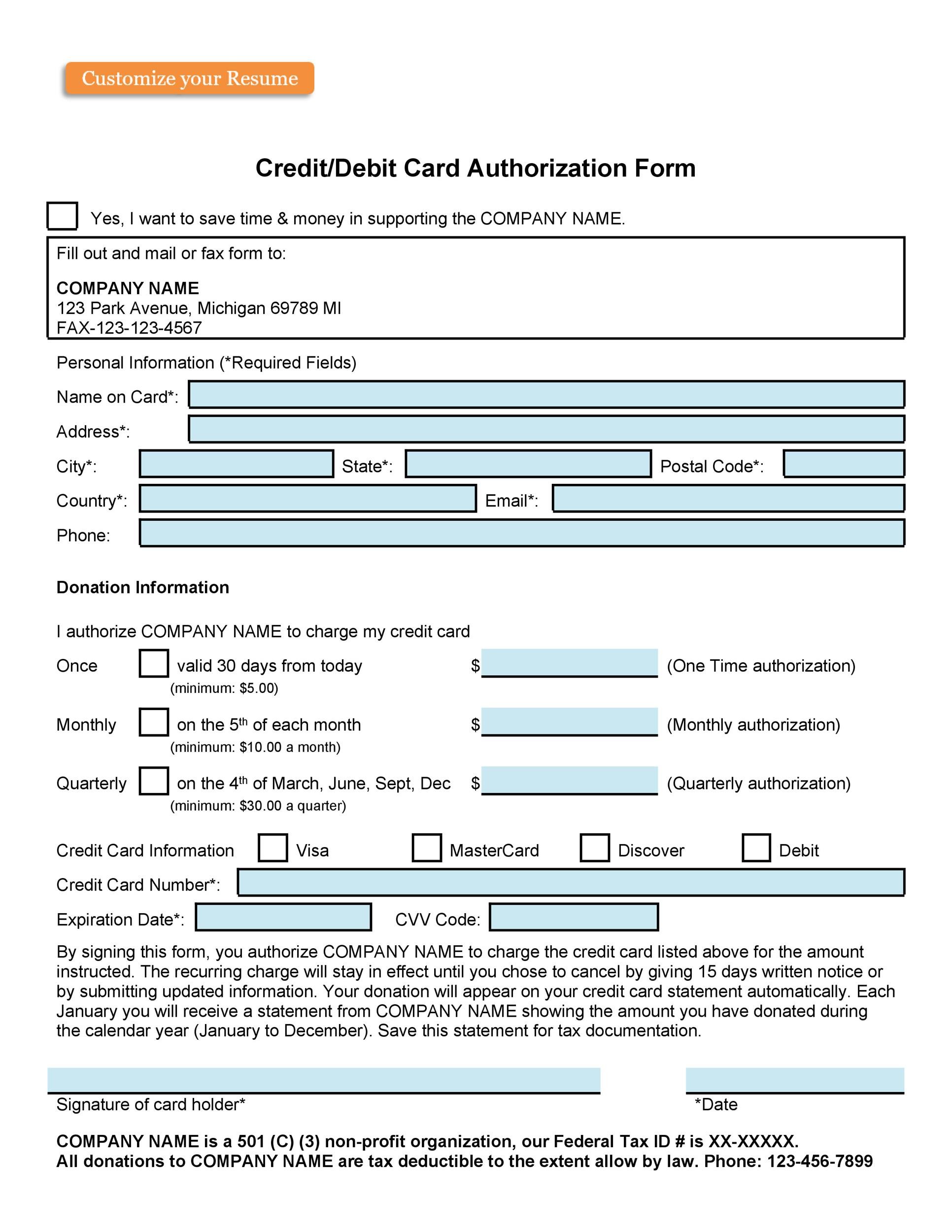 Credit Card Authorization Form   Fill Online, Printable, Fillable