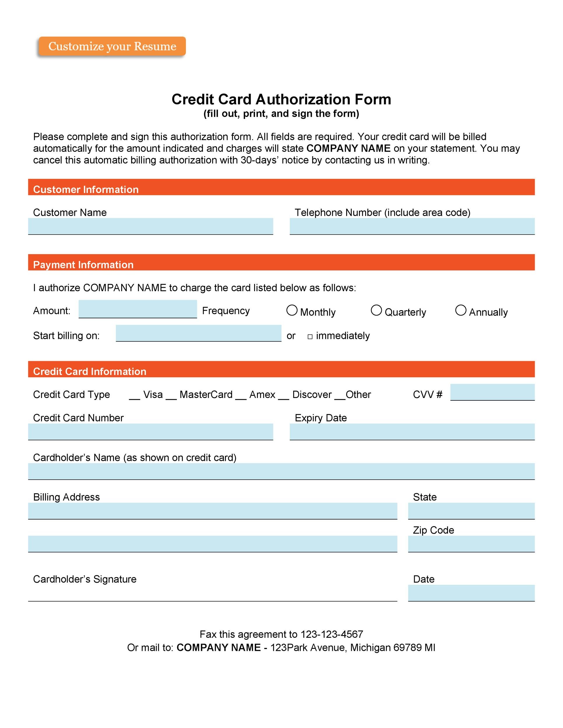 41 Credit Card Authorization Forms Templates {Ready to Use}