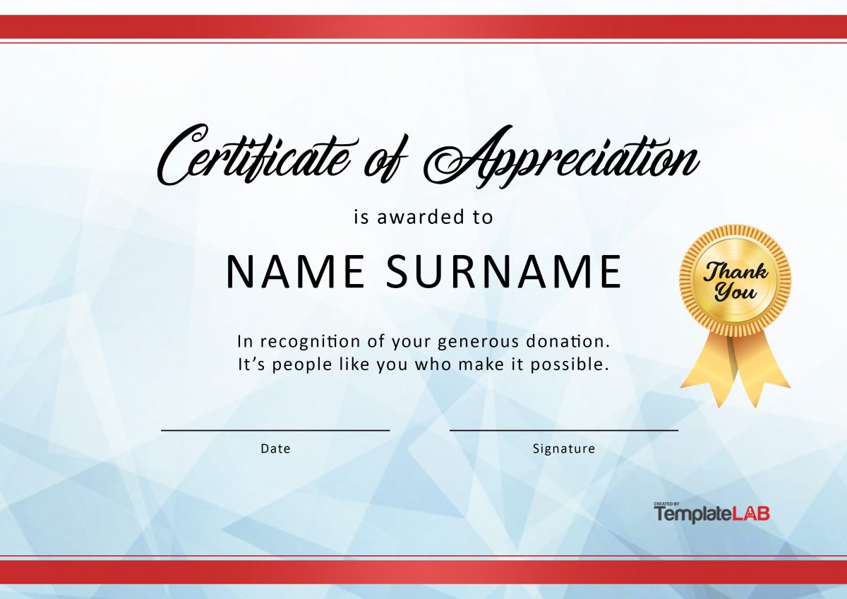 Sample Thank You Certificate Of Appreciation