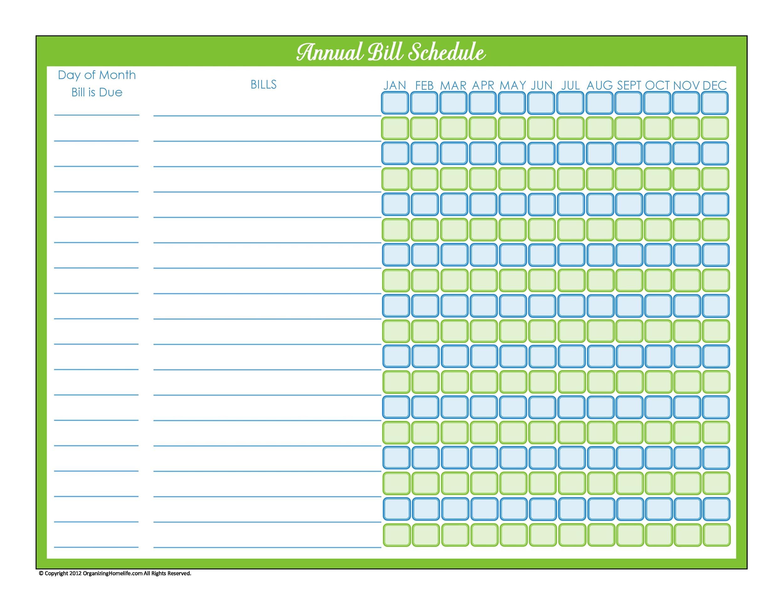 Free Printable Monthly Bill Chart