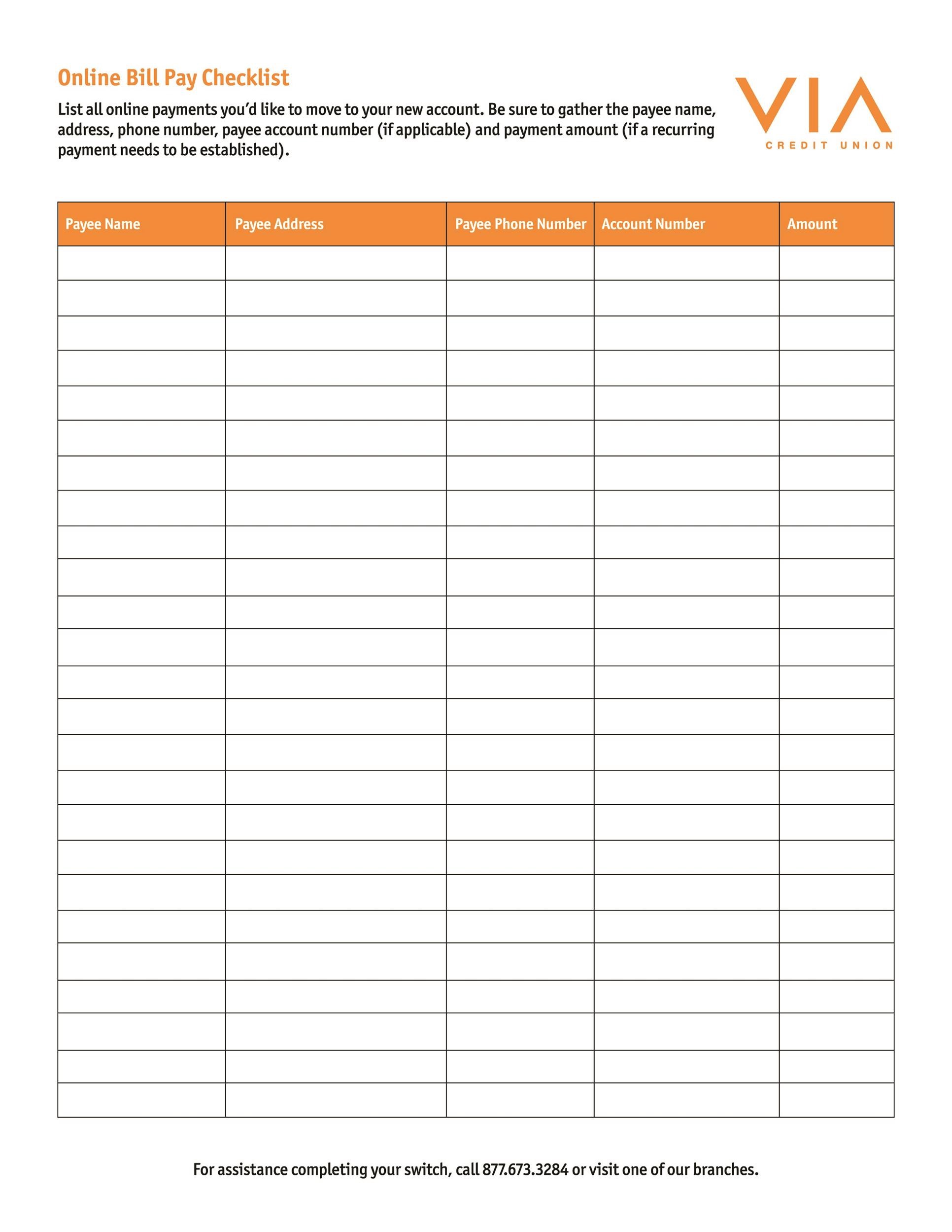 Blank Payment Chart