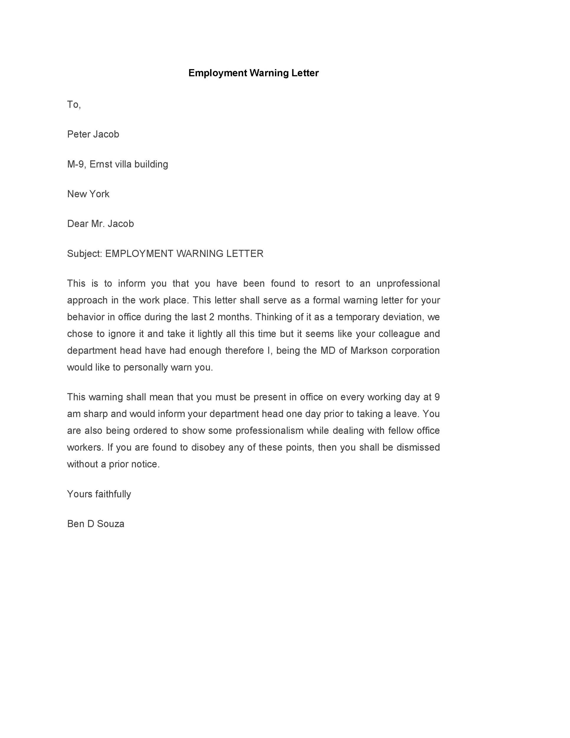Company Warning Letter To Employee miraledesign