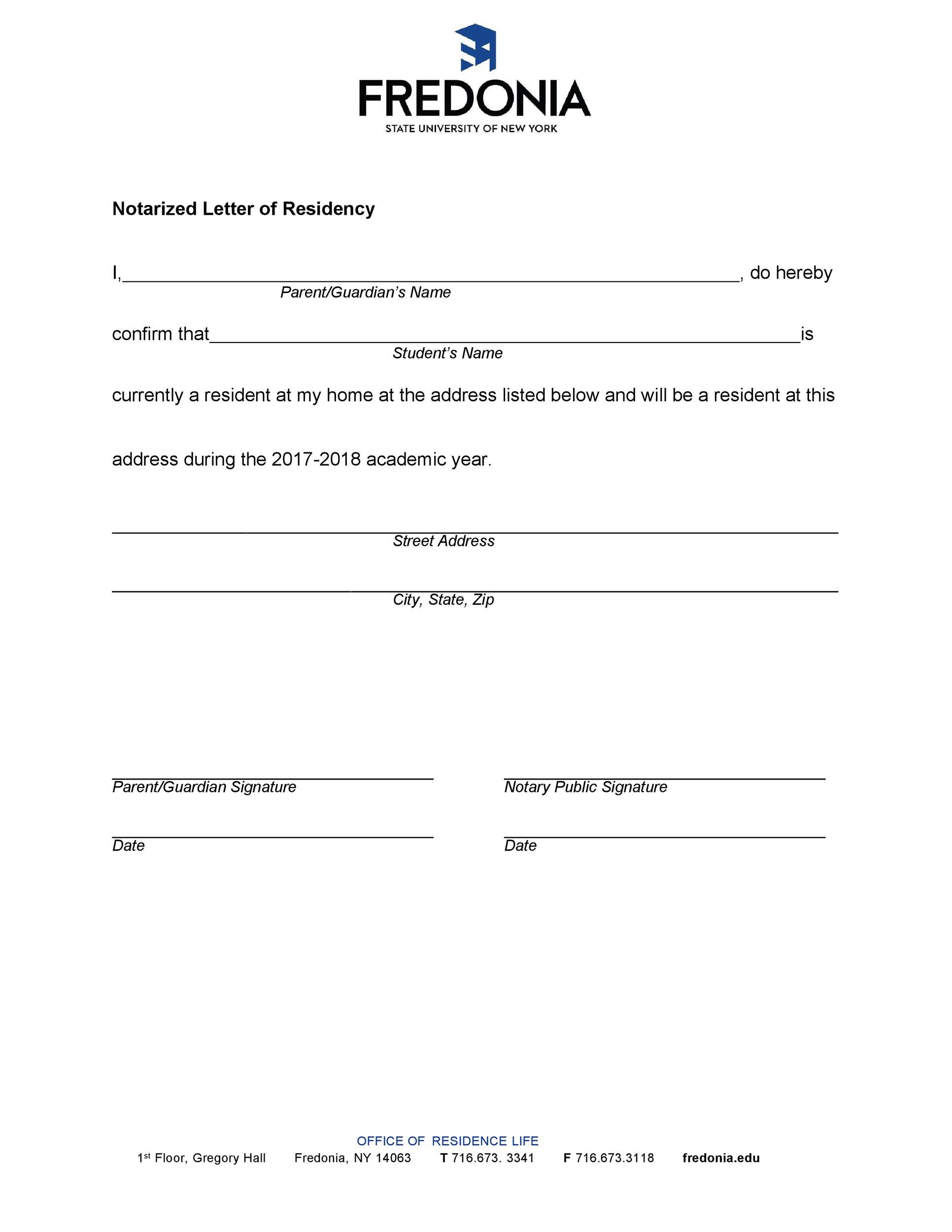 Notarized Letter Of Residency Template