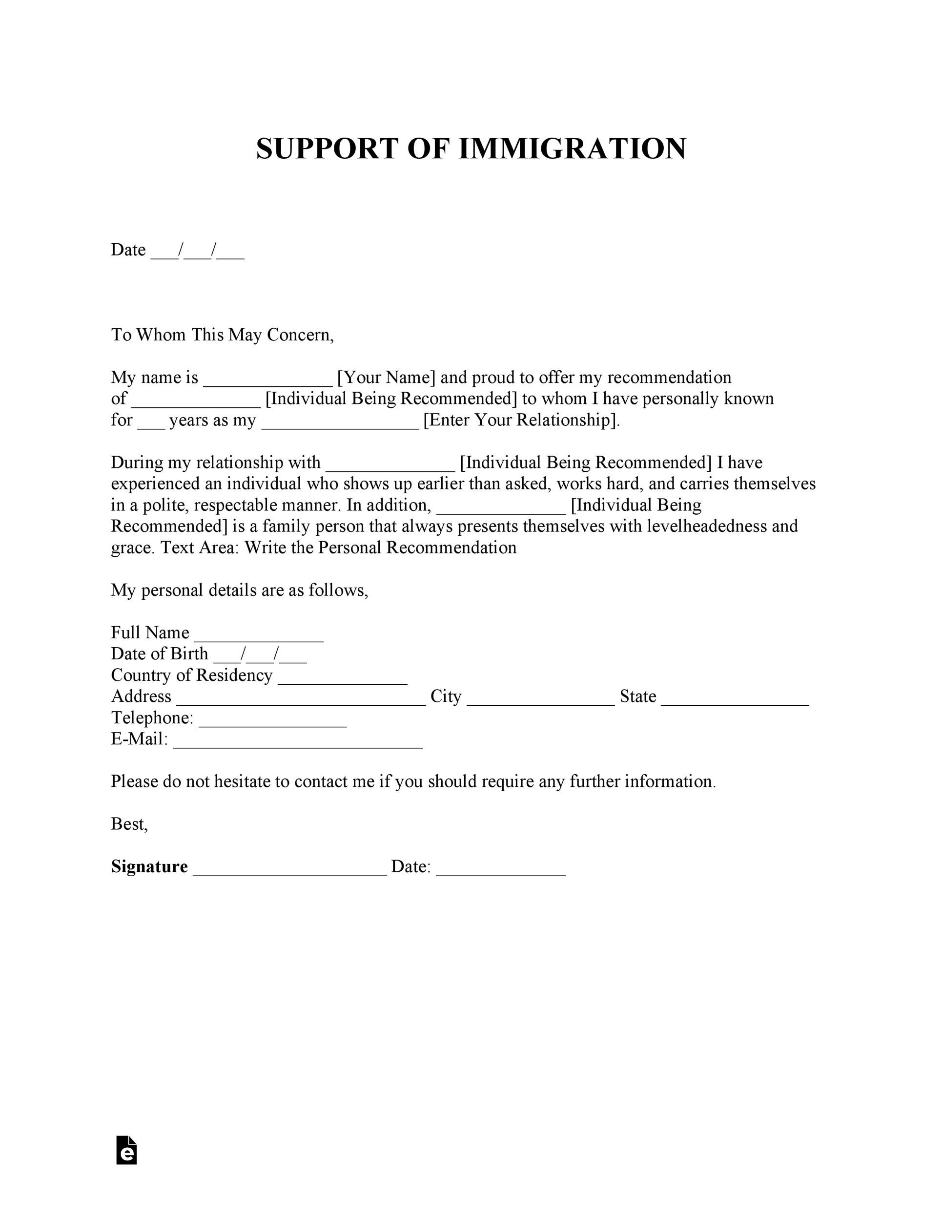 36 Free Immigration Letters (Character Reference Letters ...