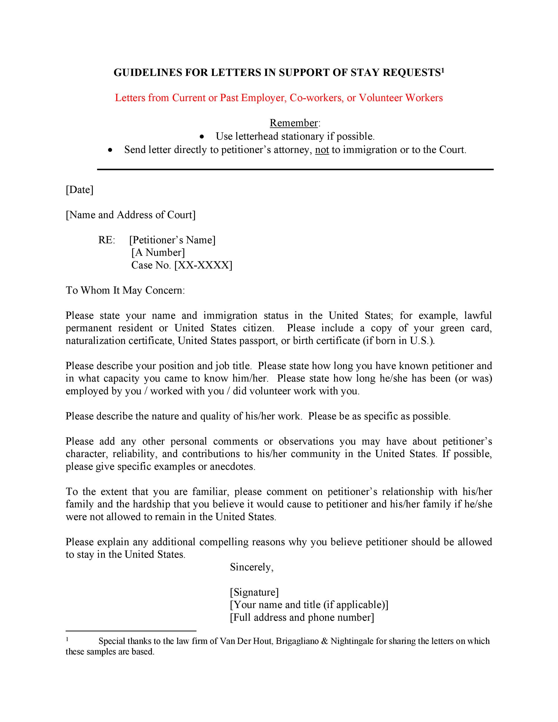 Immigration Employer Reference Letter