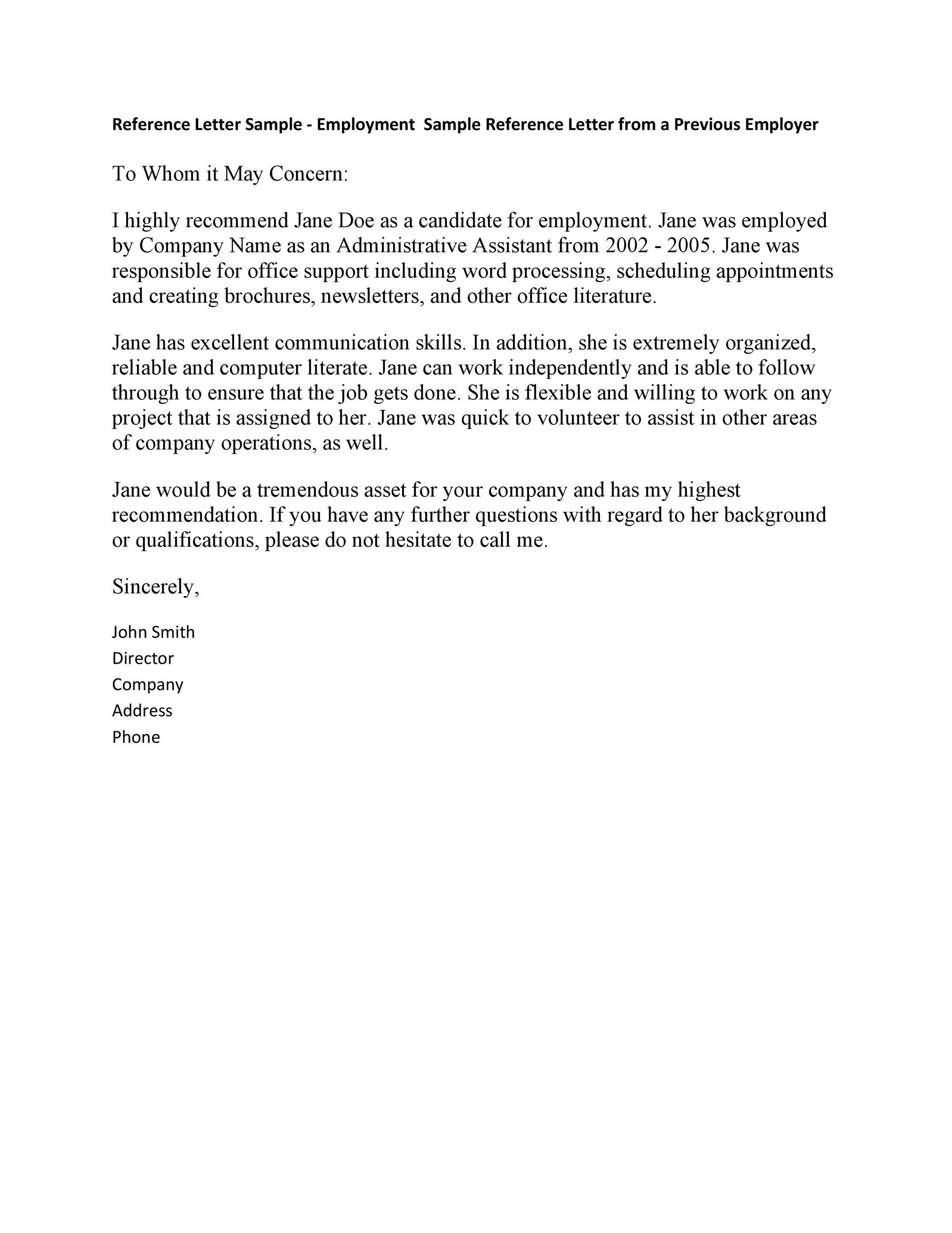Reference Letter For It Employee