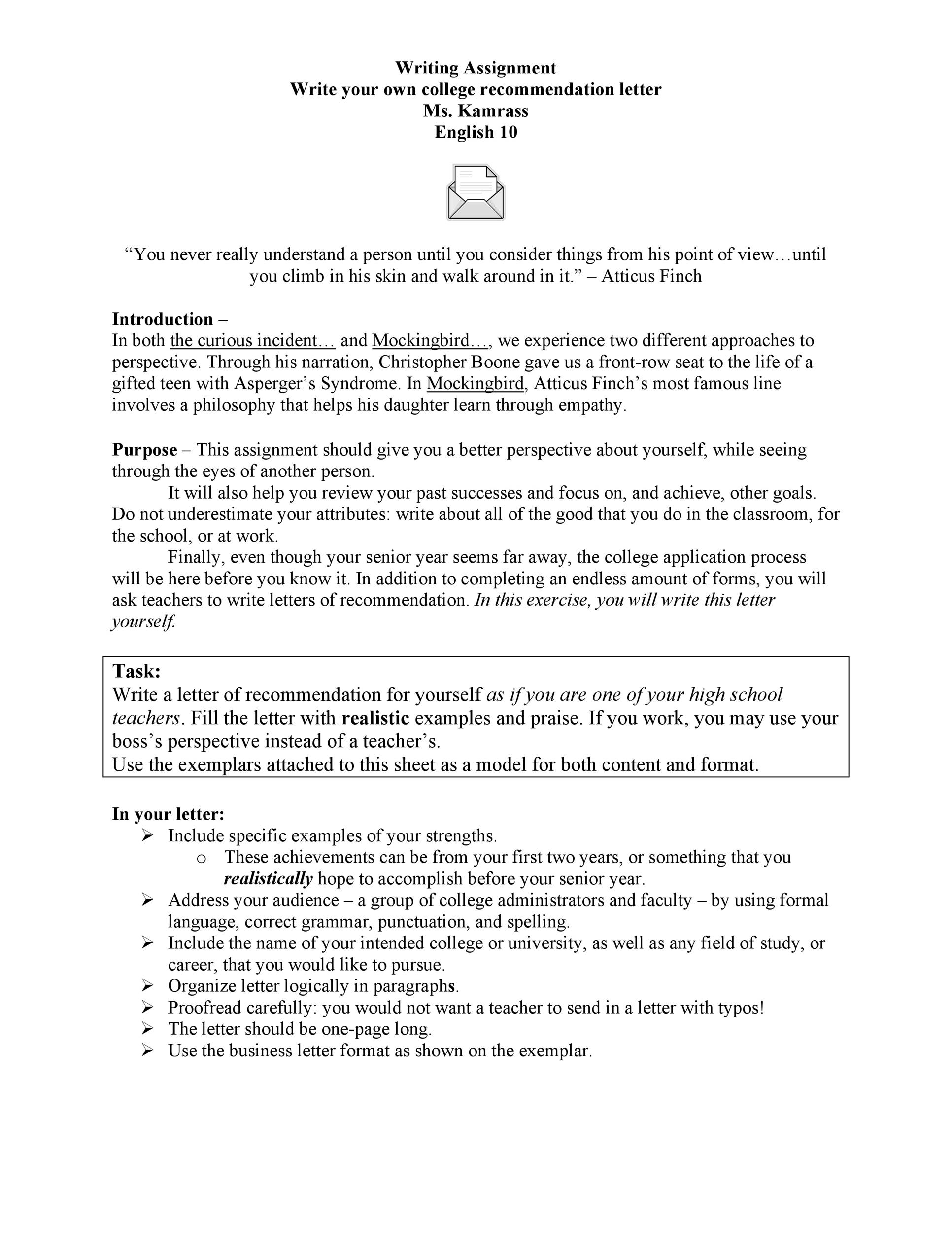 Teacher recommendation letter help
