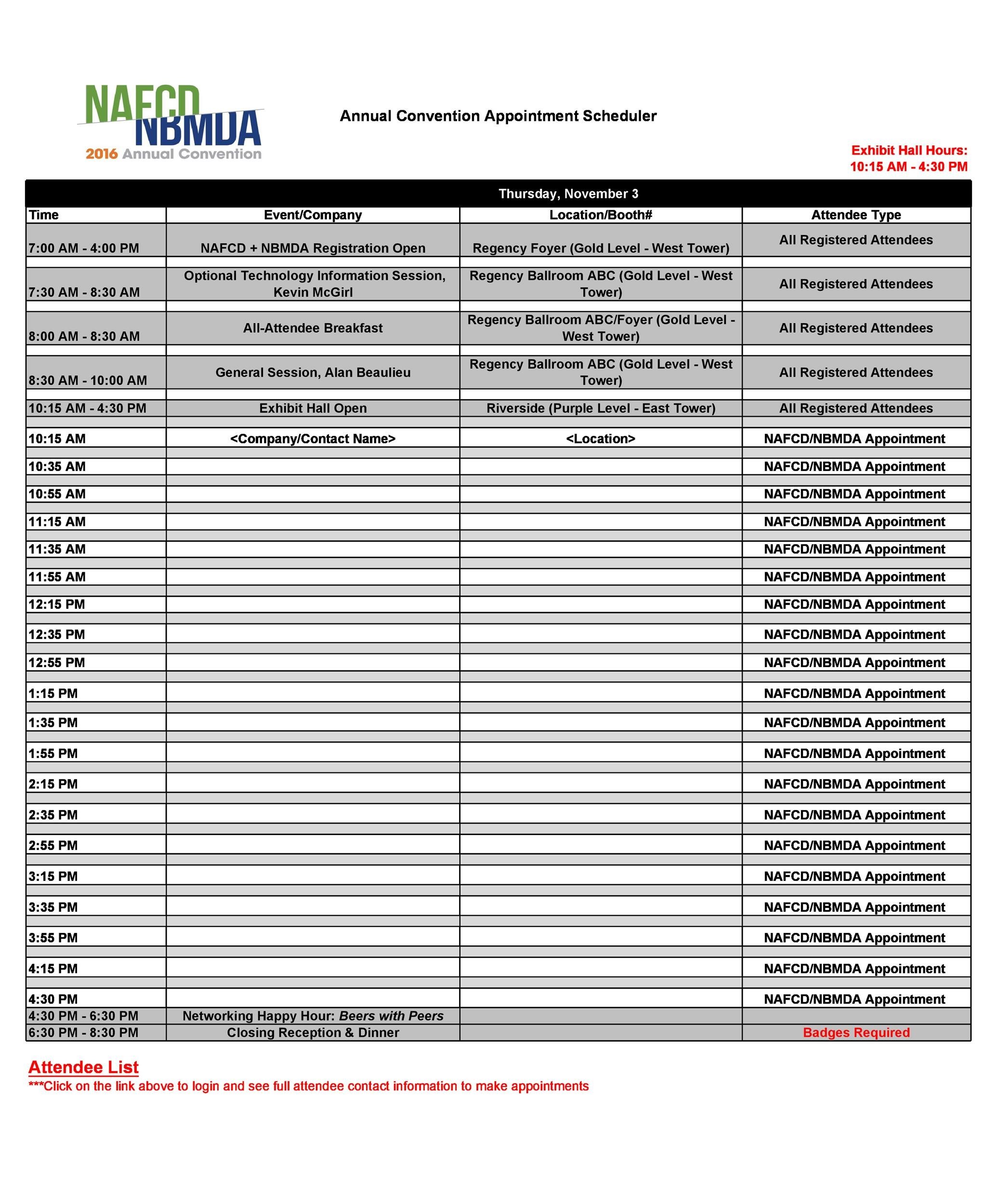 Appointment Chart Template