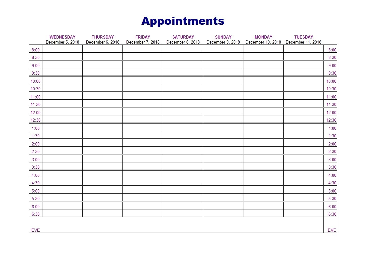 45 Printable Appointment Schedule Templates Appointment Calendars 35100