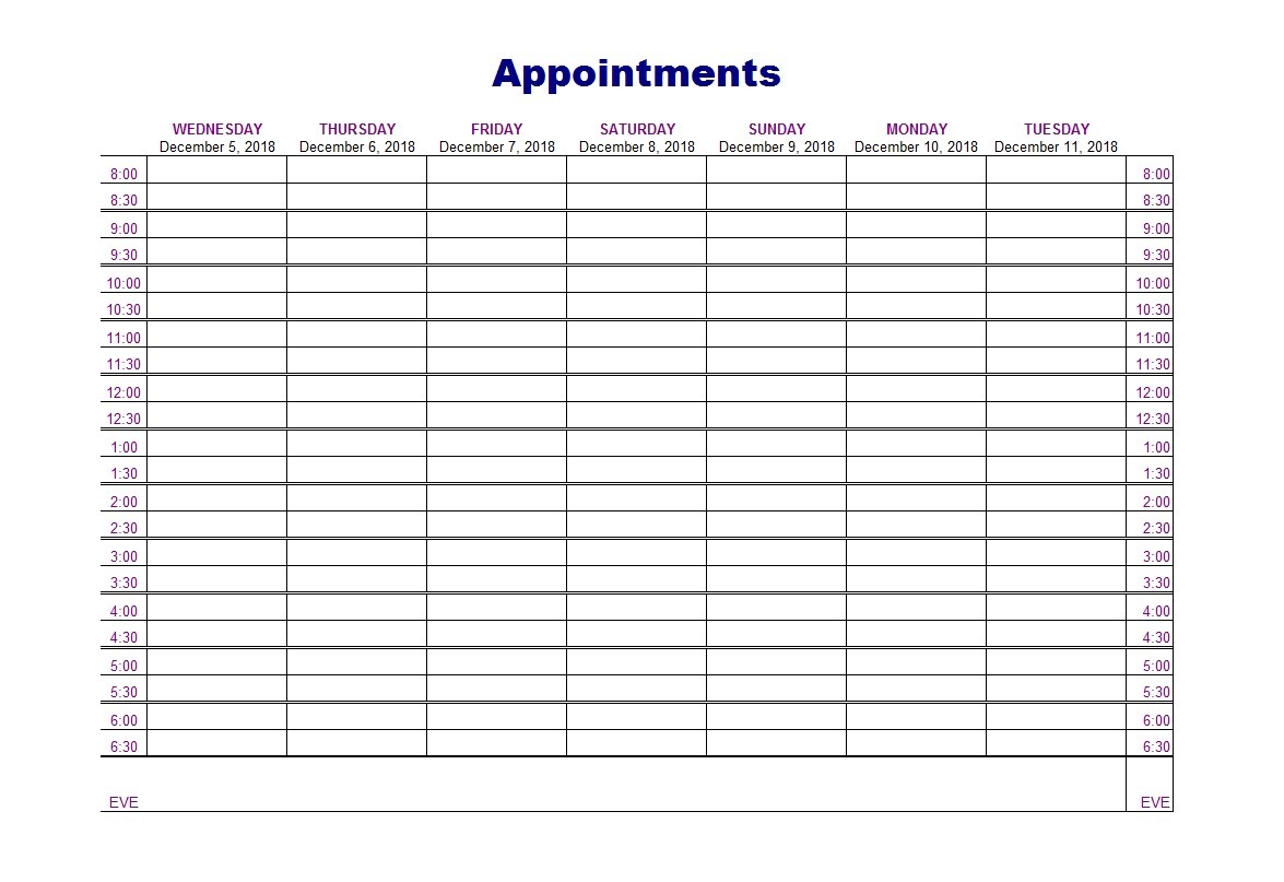 Daily Appointment Free Printable Appointment Sheets