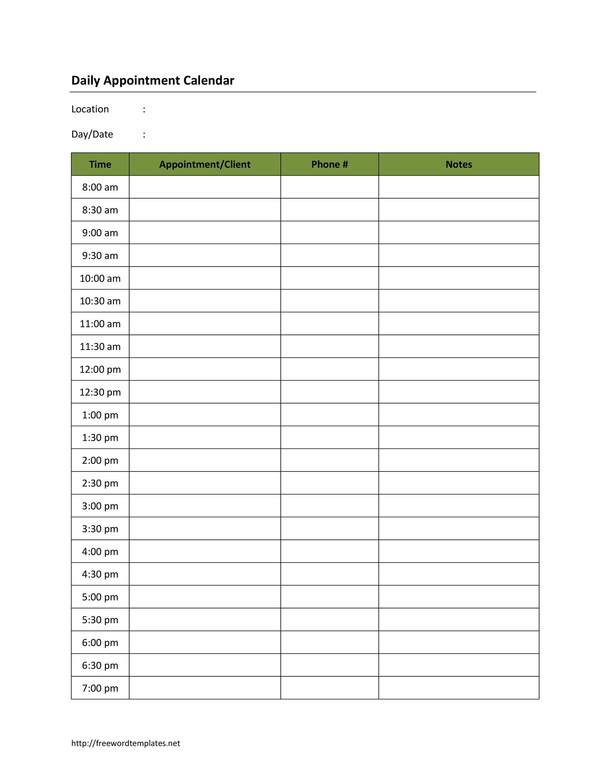 45 Printable Appointment Schedule Templates Appointment Calendars
