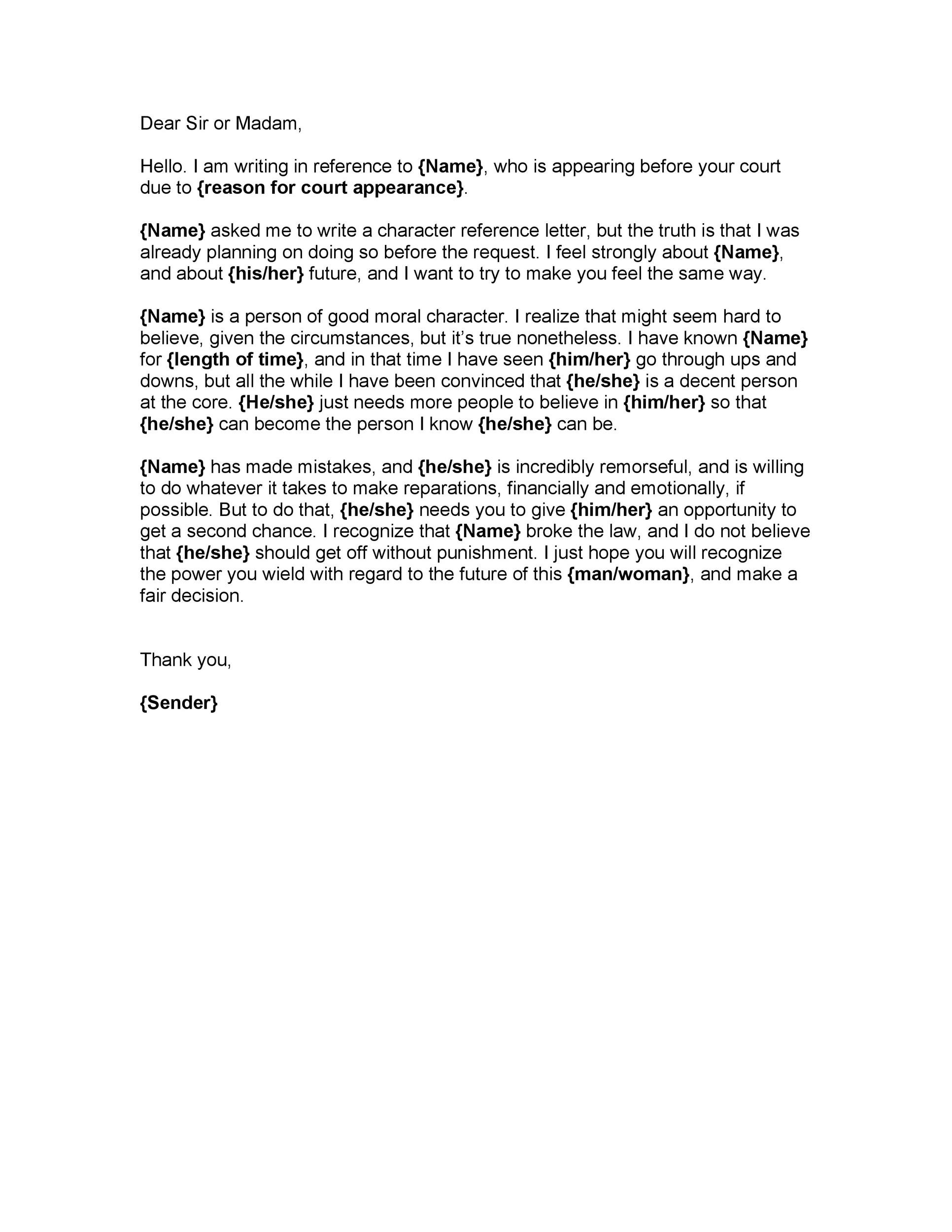 Character Reference Letter For Court Hearing