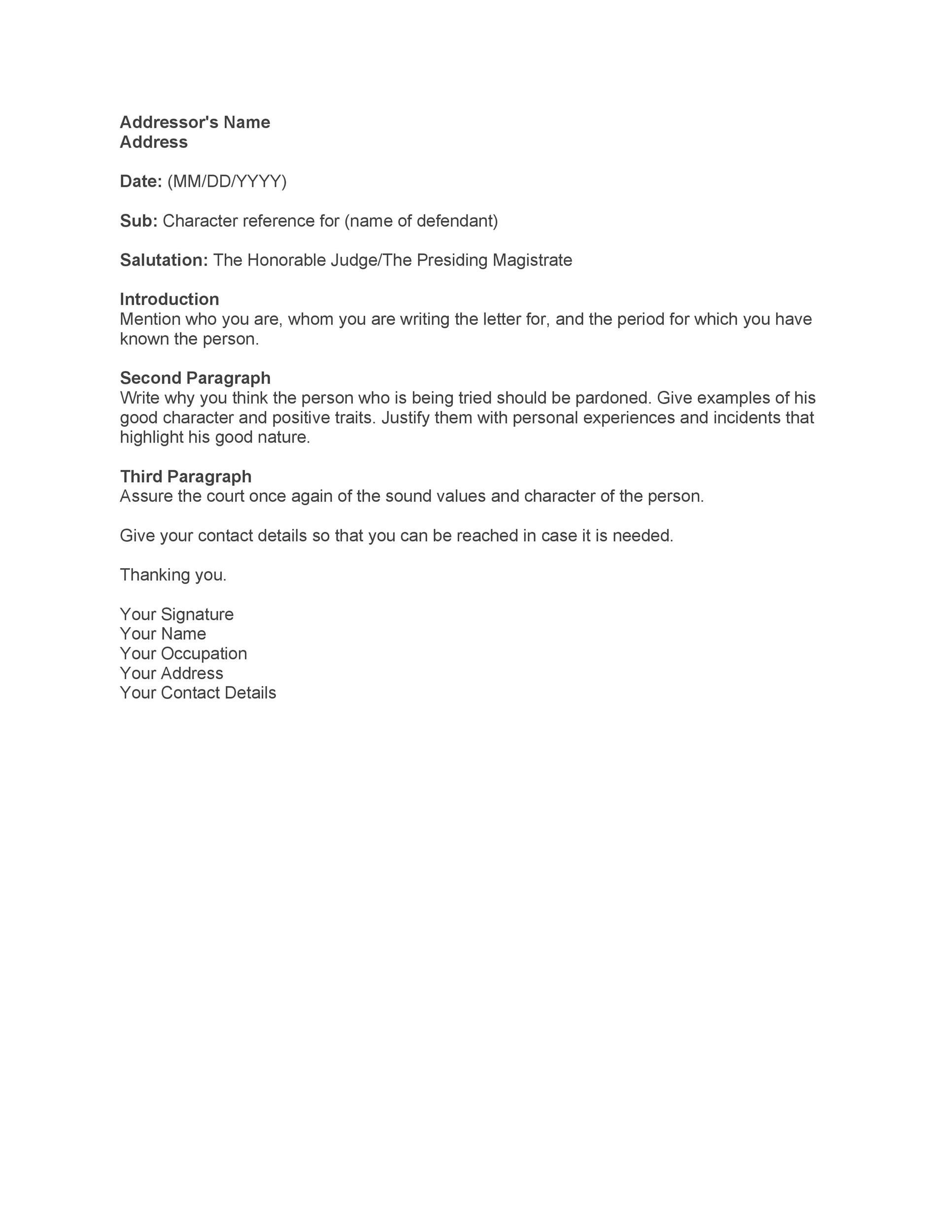 Character Reference Letter Template For Pardon