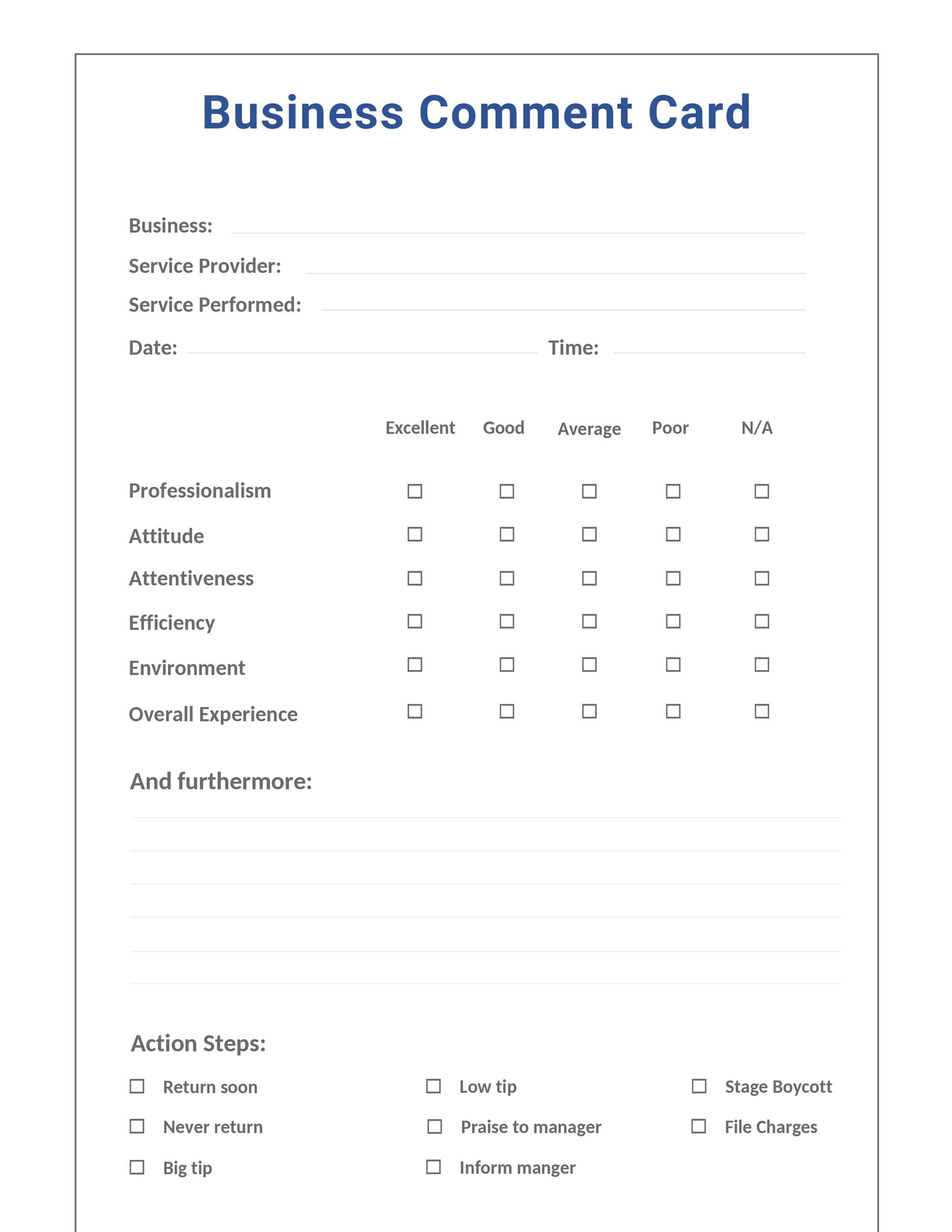 50 Printable Comment Card Feedback Form Templates ᐅ Template Lab